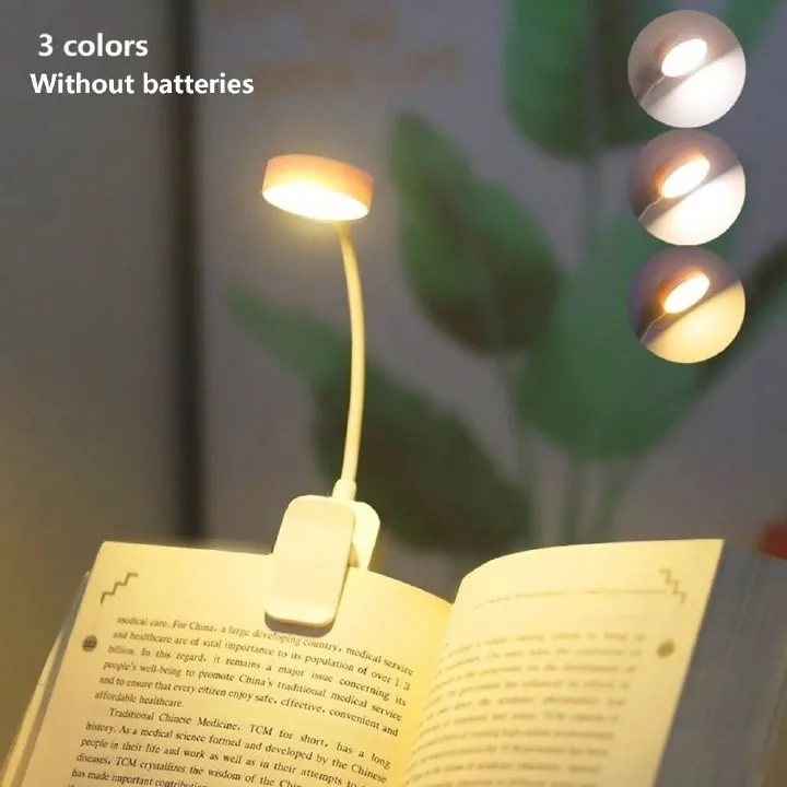 White LED Clip-On Book Light with Three Color Temperatures, Adjustable Brightness, Mini Lightweight Bedside Reading Light- Batteries Not Included, Clip-On LED Book Light, Study Light, Night Reader