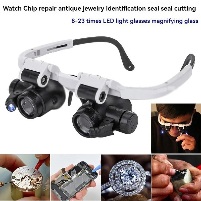 Magnifying Glass 8X/15X/23X Jeweler Watchmaker With LED Light Telescopic Headband Magnifier Glasses Reading Loupes Eyewear