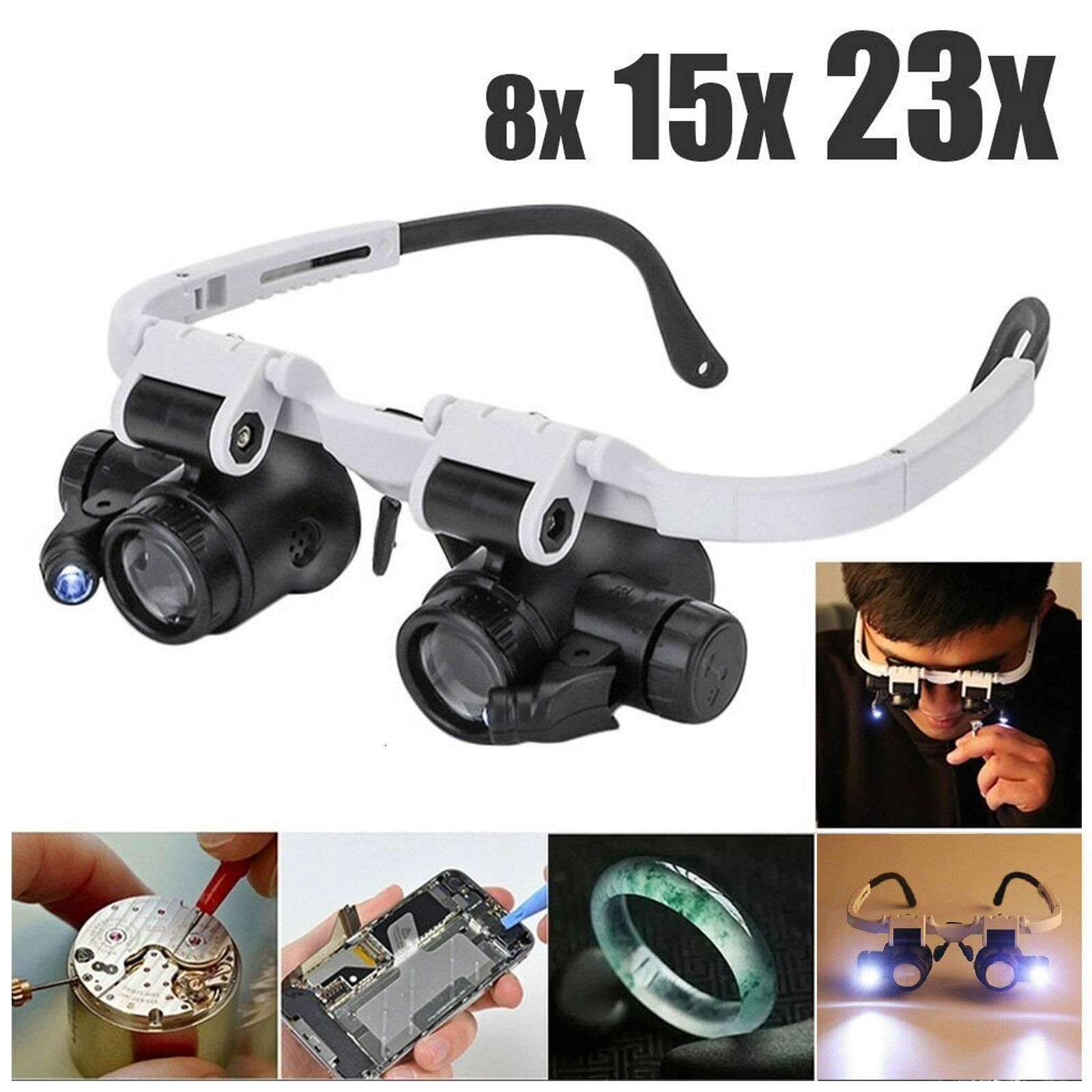 Magnifying Glass 8X/15X/23X Jeweler Watchmaker With LED Light Telescopic Headband Magnifier Glasses Reading Loupes Eyewear
