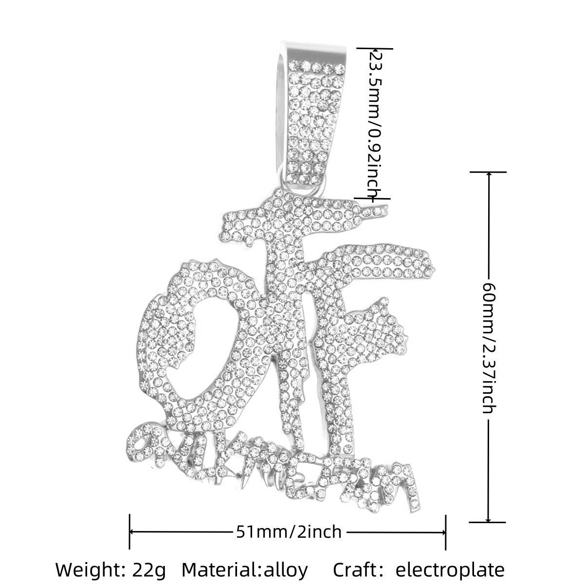 Hip Hop Fashion English Letter OTF Pendant Cuban Chain Necklace, Suitable For Daily Wear By Men And Women , Rock Party Jewelry
