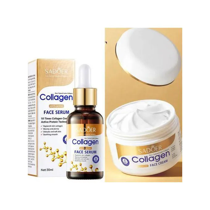 SADOER Anti Aging Collagen Face Serum + Collagen Cream, Skin Firming, Brighten Skin Tone