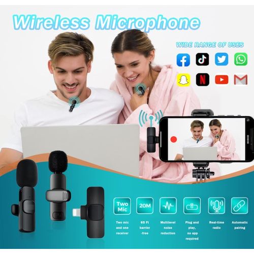 Dual Wireless Mini Microphone, Microphone for iPhone iPad, Wireless Microphones, Wireless Lavalier Microphone, Professional Microphone for iPhone Video Recording, Live Stream, YouTube, Vlog, TikTok