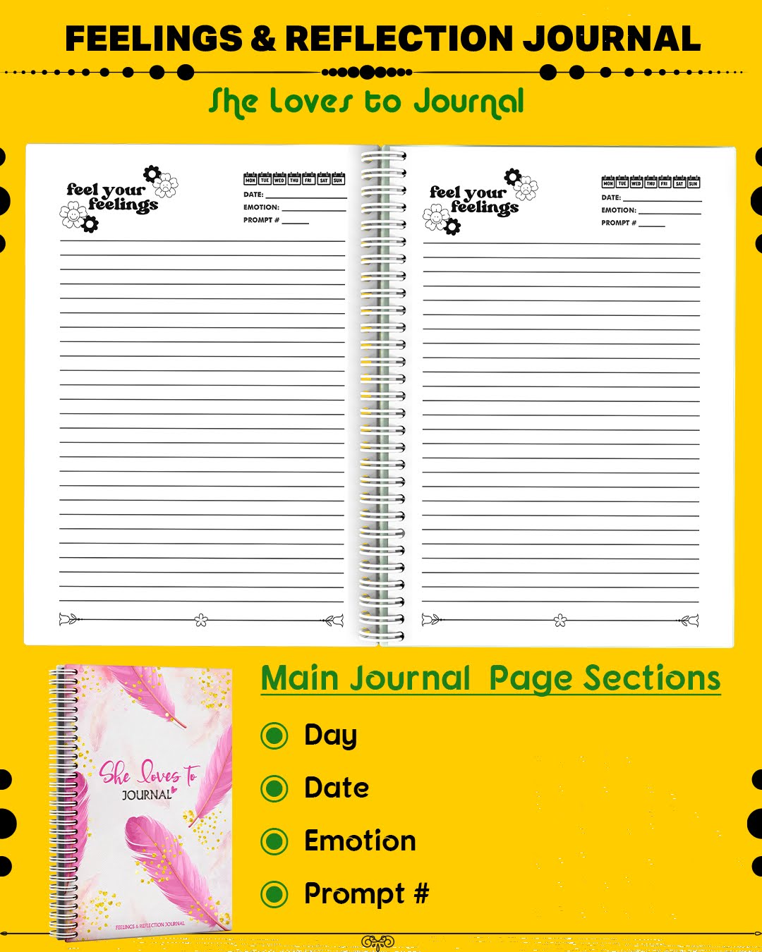 Feelings & Reflections Journal – She Loves to Journal | Female Gift | Feminine Woman Gift Idea | Journal | Mothers Day Gift | Journal Notebook | Gift