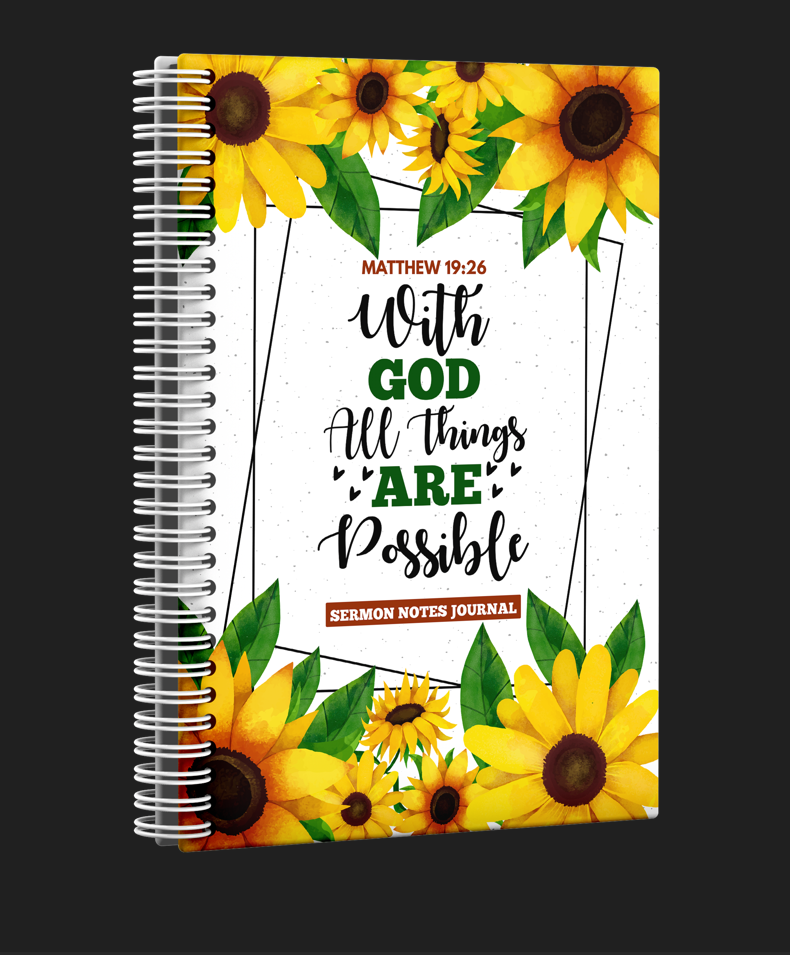 Sermon Notes Journal | With God All Things Are Possible | Live by Faith | Grow in Grace | Female Gift | Journal | Christian Gift | Work Gift Idea | Female Gift Idea | Travel Gift Idea