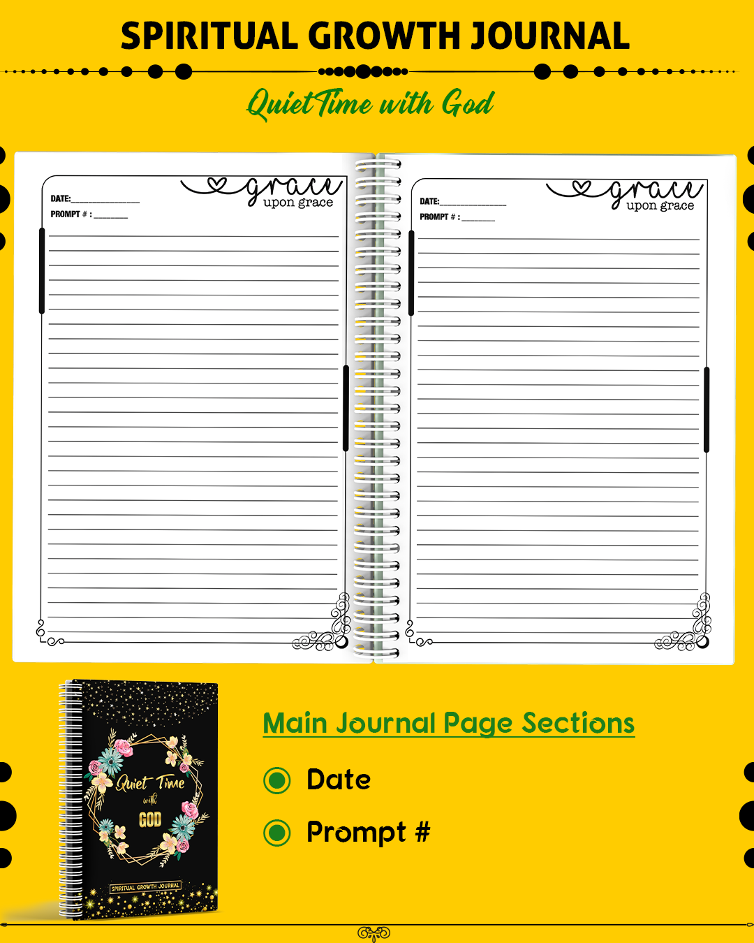 Spiritual Growth Journal – Quiet Time with God | Live by Faith | Grow in Grace | Female Gift | Journal | Christian Gift | Work Gift Idea | Female Gift Idea | Travel Gift Idea