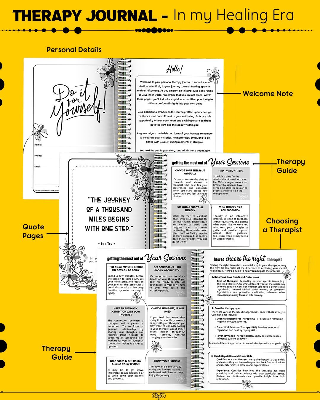 Therapy Journal – In My Healing Era | Female Gift | Feminine Woman Gift Idea | Journal | Therapy | Healing Journal