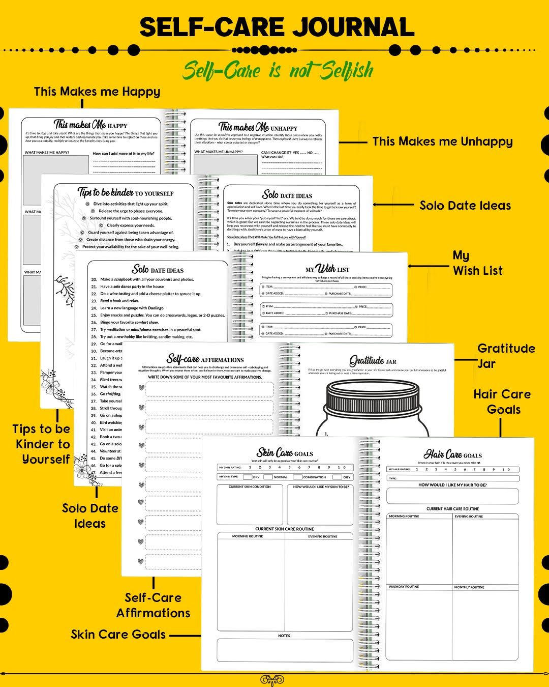 Self-Care Journal – Self Care is Not Selfish | Female Gift | Feminine Woman Gift Idea | Journal | Selfcare | Healing Journal