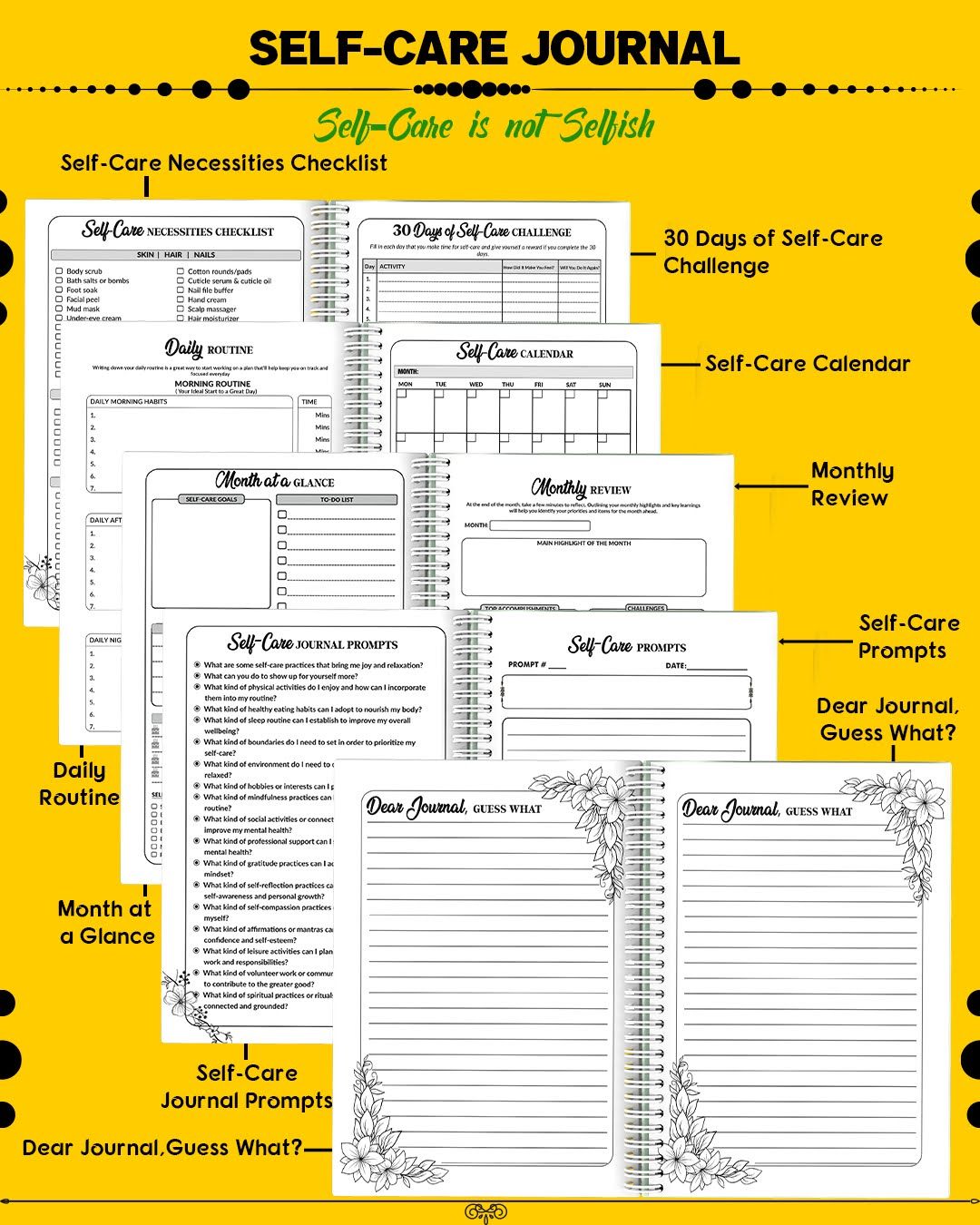 Self-Care Journal – Self Care is Not Selfish | Female Gift | Feminine Woman Gift Idea | Journal | Selfcare | Healing Journal