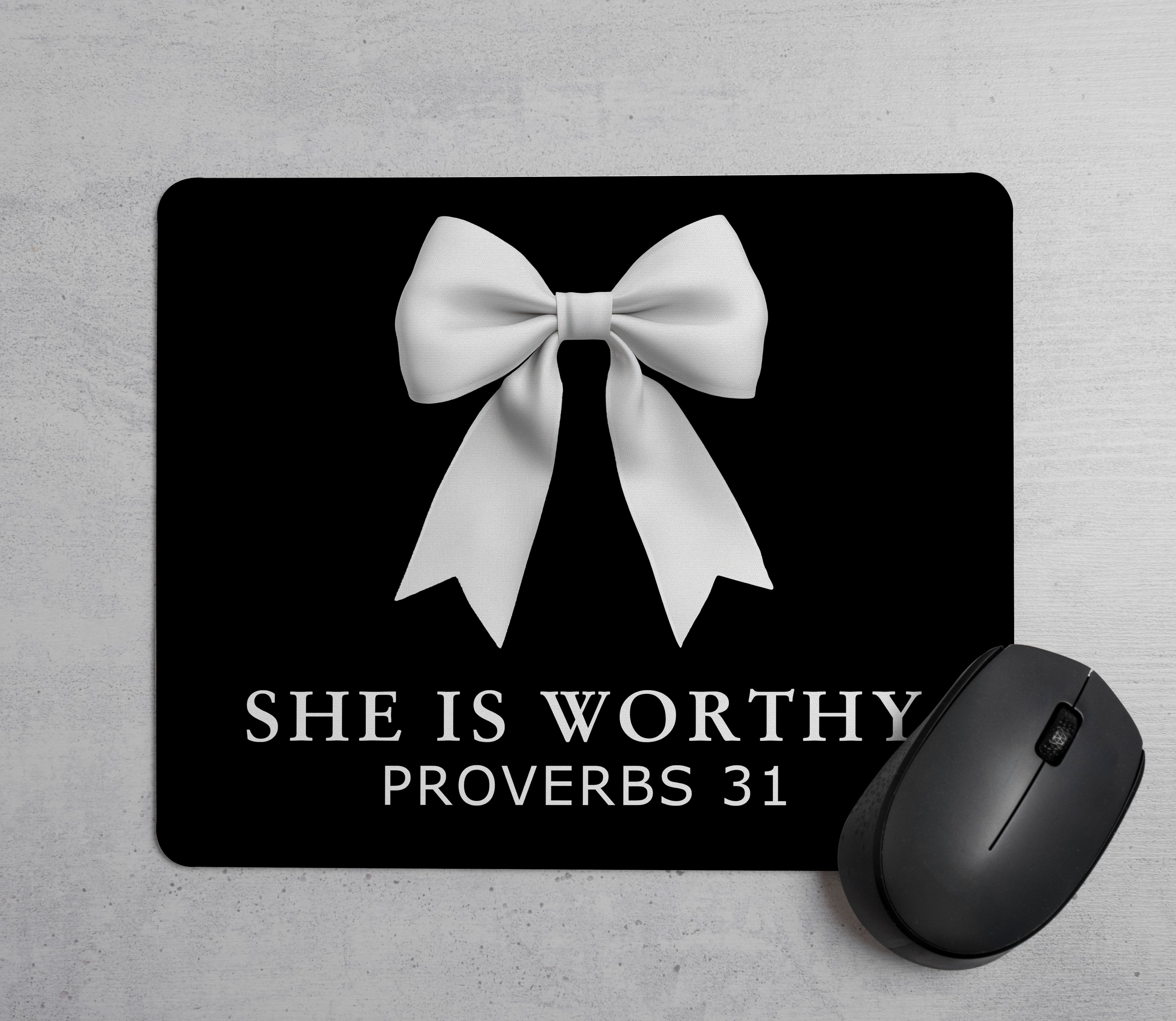 She is Worthy Washable Non-Slip Rubber Base Mouse Pad | Non Slip Mouse Pad | Christian Gift Ideas | Gamers/ Graphic Designer Mouse Pads | Customizable Mouse Pads | Mousepads |  Feminine Gift Ideas