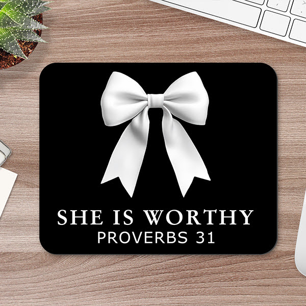 She is Worthy Washable Non-Slip Rubber Base Mouse Pad | Non Slip Mouse Pad | Christian Gift Ideas | Gamers/ Graphic Designer Mouse Pads | Customizable Mouse Pads | Mousepads |  Feminine Gift Ideas