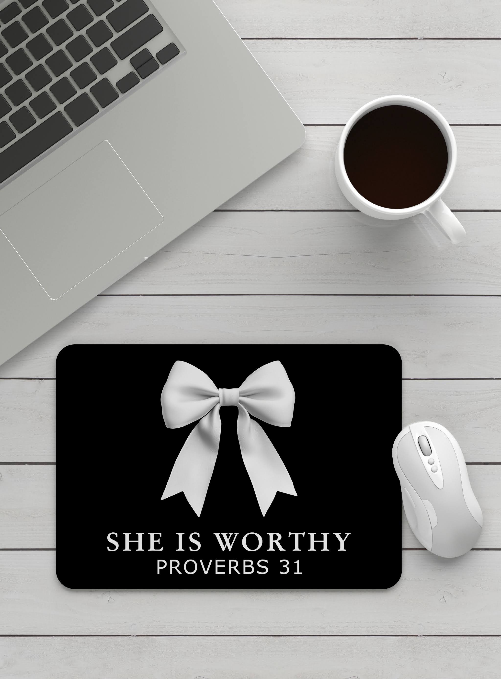 She is Worthy Washable Non-Slip Rubber Base Mouse Pad | Non Slip Mouse Pad | Christian Gift Ideas | Gamers/ Graphic Designer Mouse Pads | Customizable Mouse Pads | Mousepads |  Feminine Gift Ideas