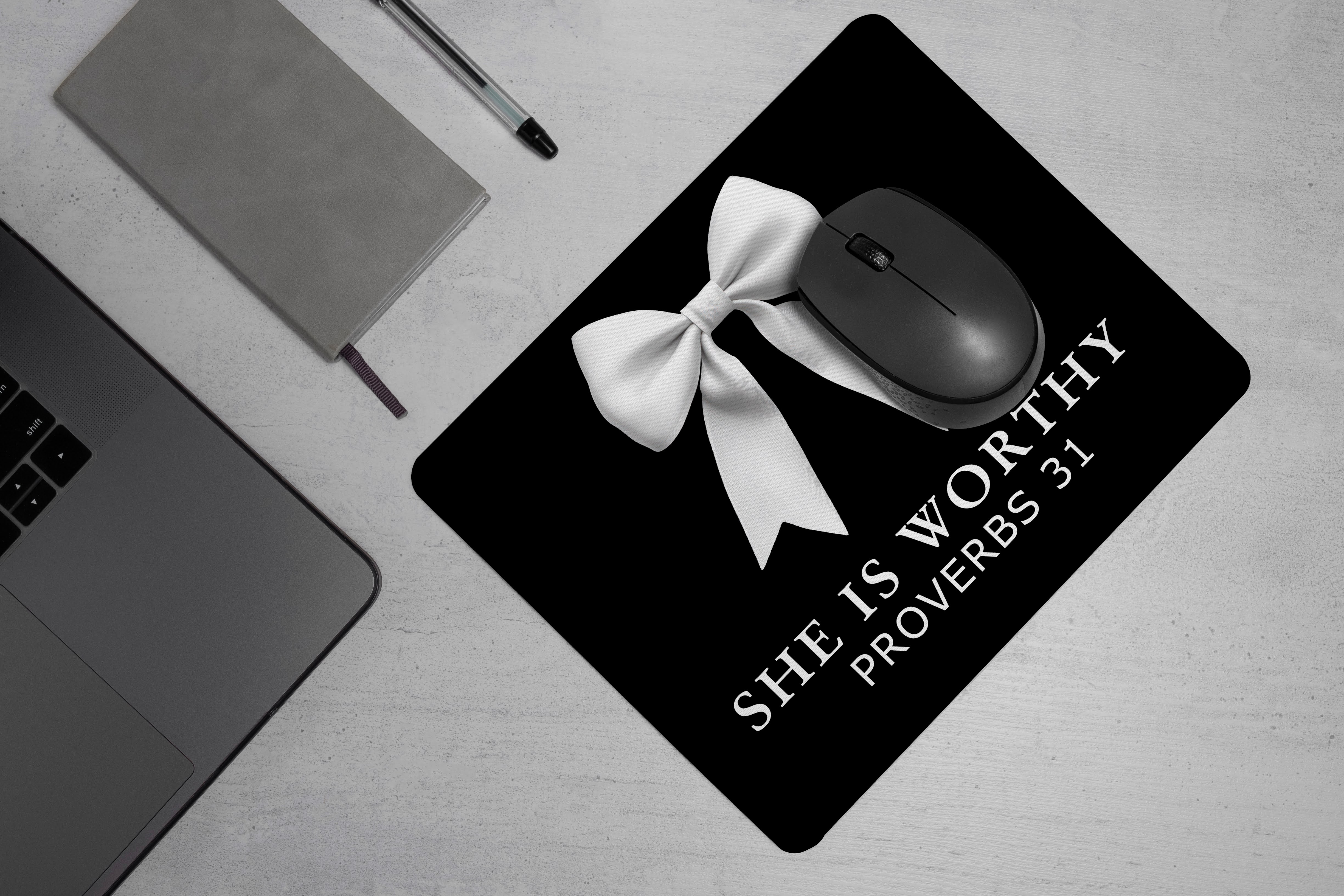 She is Worthy Washable Non-Slip Rubber Base Mouse Pad | Non Slip Mouse Pad | Christian Gift Ideas | Gamers/ Graphic Designer Mouse Pads | Customizable Mouse Pads | Mousepads |  Feminine Gift Ideas