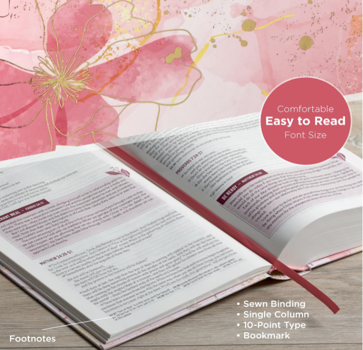 NLT Pink Floral Hardcover Everyday Devotional Bible for Women | Comfort Print | Christian Bible NLT | New Living Translation (NLT) | Floral Bible | Gift Idea | Pink Bible | Devotional Bible
