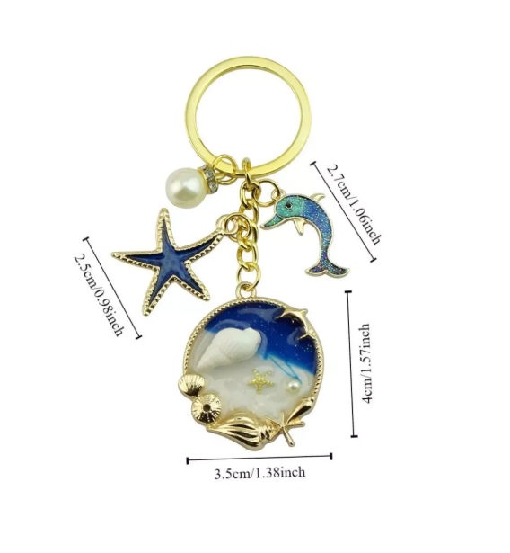 Fashion Starfish & Conch Keyring | A Touch of the Ocean | Key Chain for Keys | Key Holder | Plant Lover Key Chain | Cute Gift | Male Female Gift | Backpack Pendant | Car Key Holder | Bag Acessories