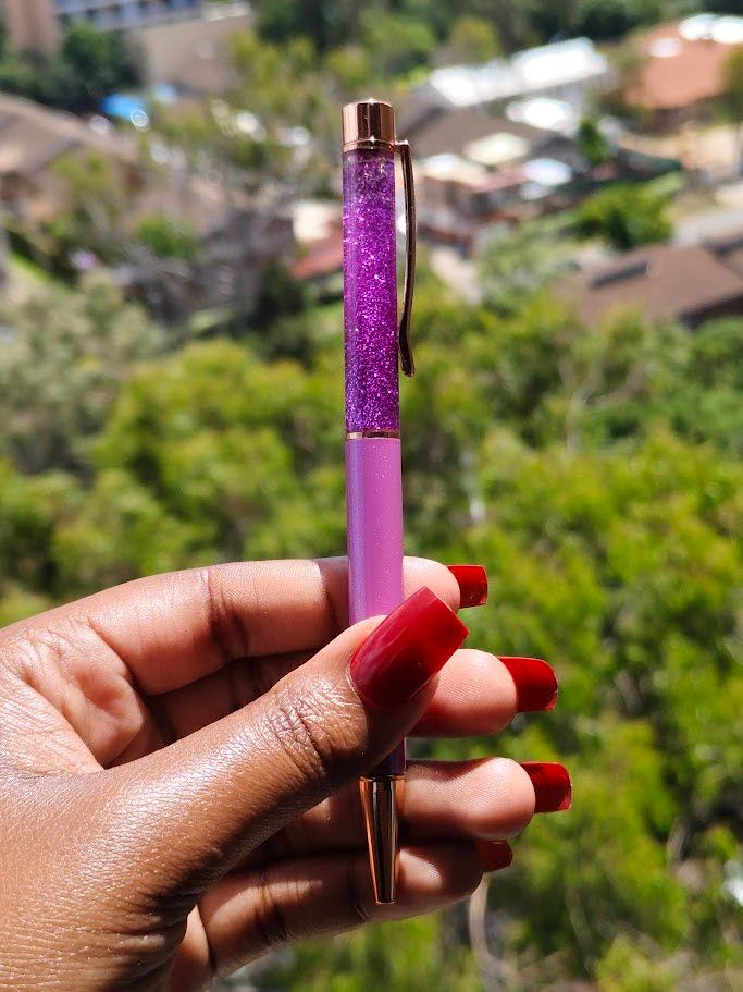 Purple Metal Ballpoint Gift Pen with Dynamic Sand Glitter | Cute Black Ink Pen | School Supplies | Cute Gift | Office Supplies | Mothers Day Gift | Feminine Girl Gift | Stationery | Girly Stationery