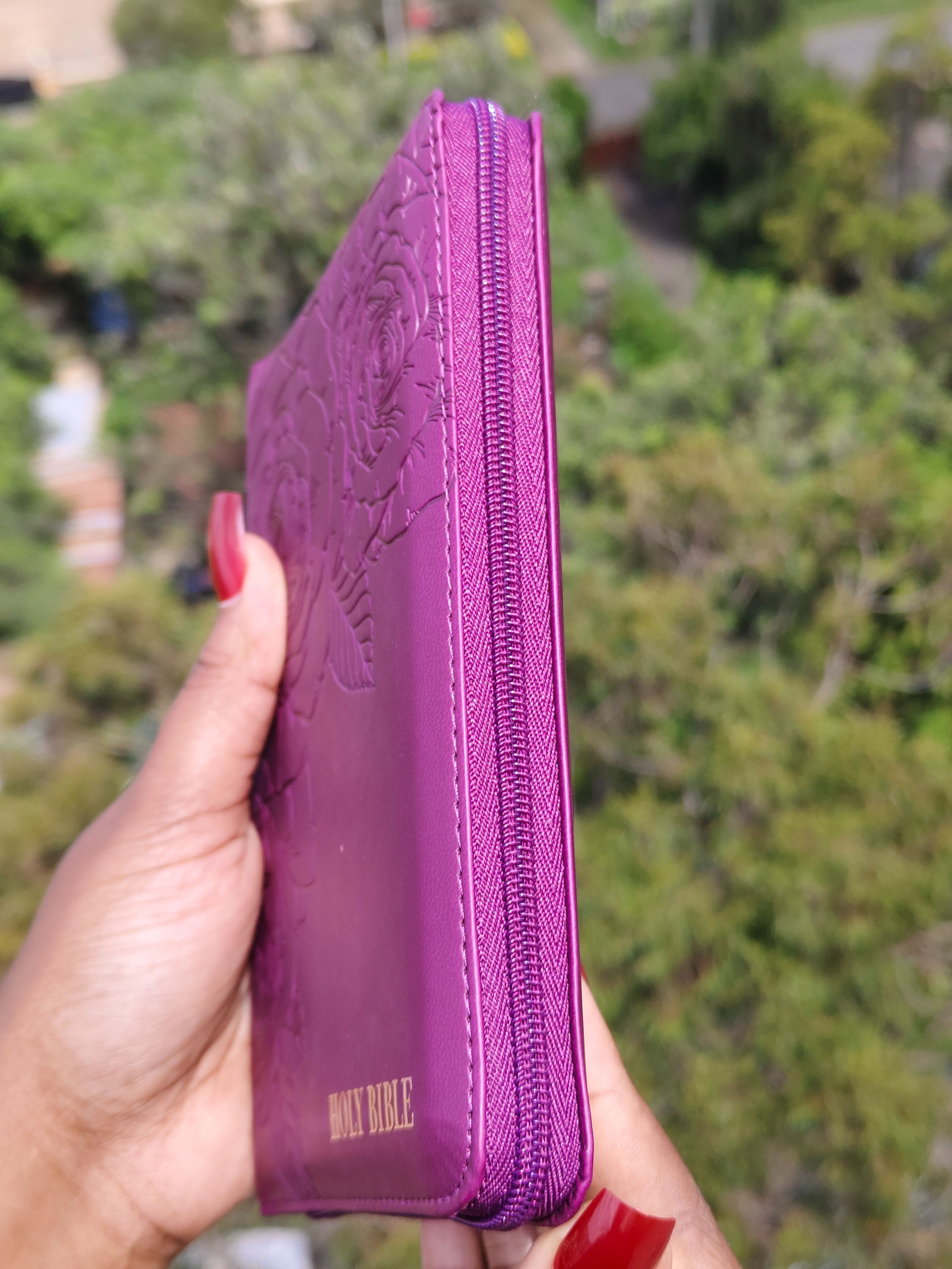 KJV Merlot Faux Leather Compact Bible with Zip  | Christian Bible KJV | King James Version (KJV) | Floral Bible | Girl Gift | Gift | Zipped Bible