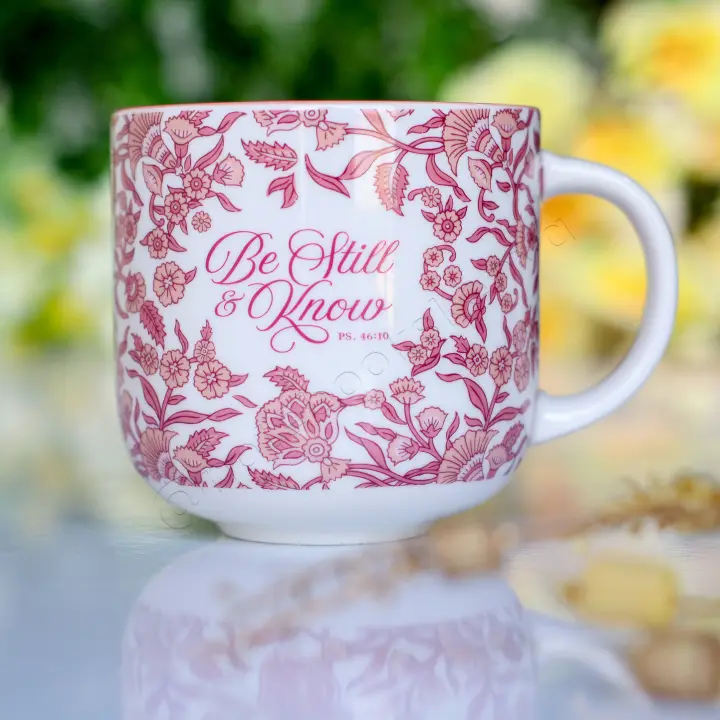 Be Still & Know – Ceramic Mug with Burgundy Interior | Christian Gift Idea | Gift Idea | Branded Coffee/ Tea Mug | Feminine Gift Idea | Work Gift Idea | Floral Mug/ Cup | Affirmations