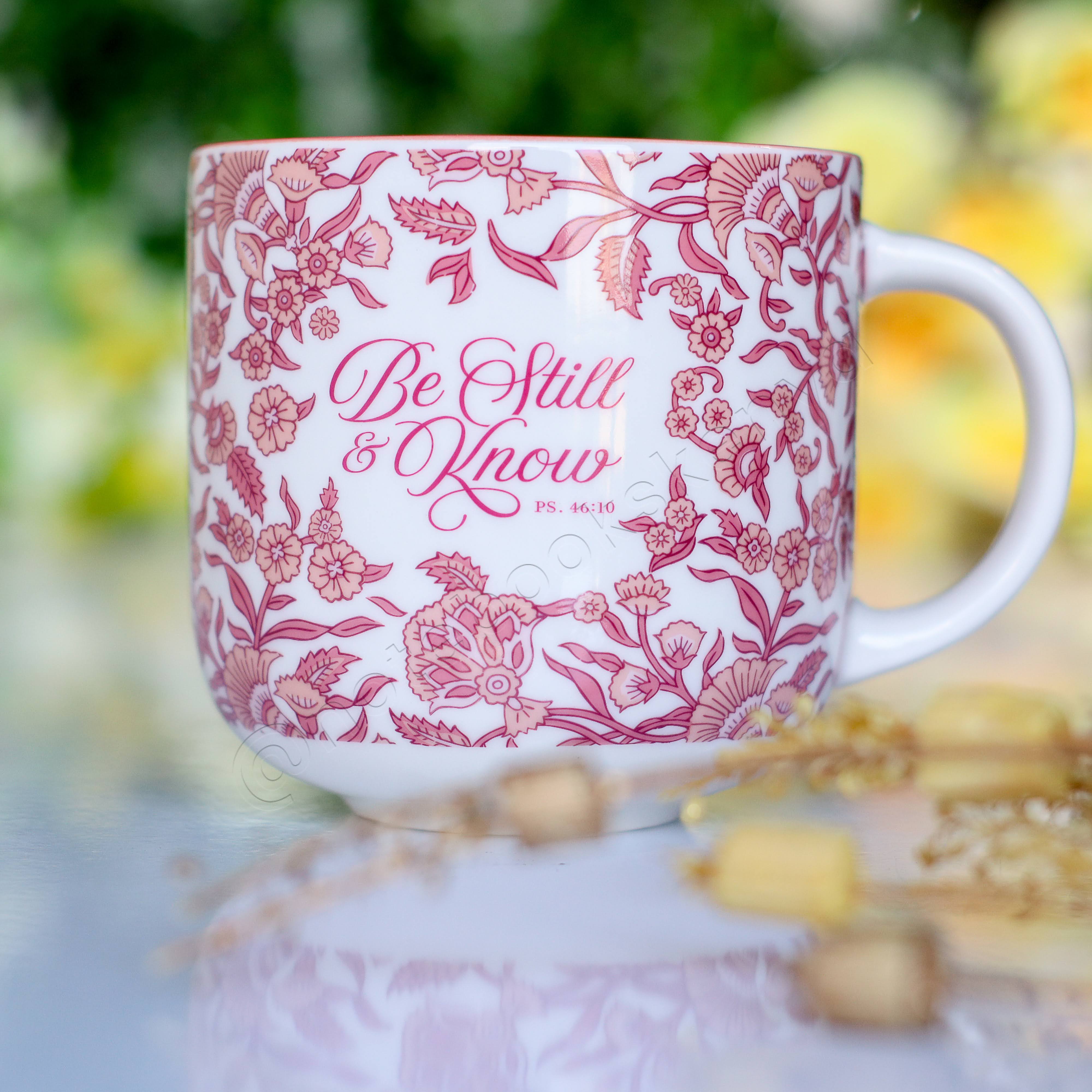 Be Still & Know – Ceramic Mug with Burgundy Interior | Christian Gift Idea | Gift Idea | Branded Coffee/ Tea Mug | Feminine Gift Idea | Work Gift Idea | Floral Mug/ Cup | Affirmations