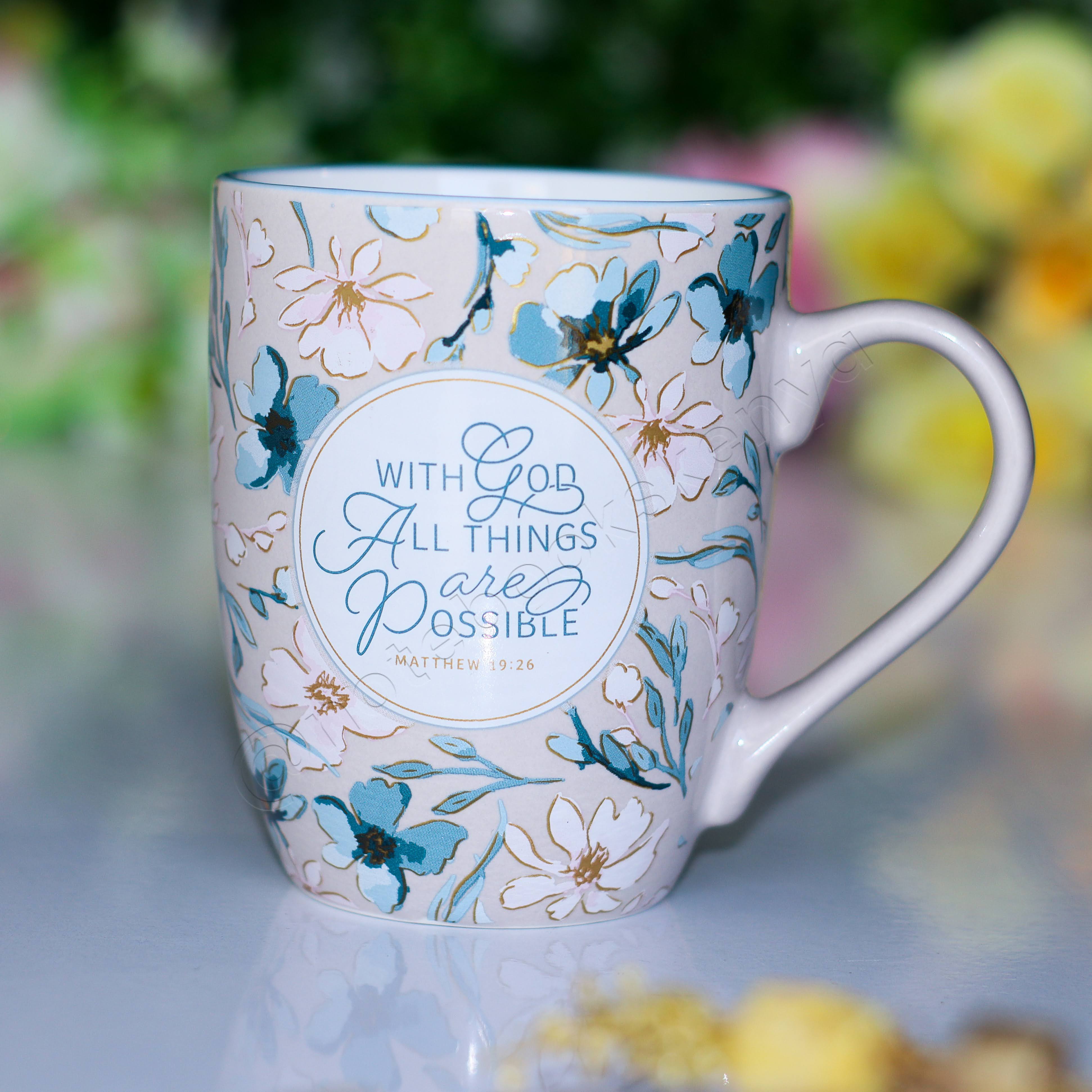 Ceramic Mug/Cup | With God All Things Are Possible Mug | Christian Gift Idea | Gift Idea | Branded Coffee/ Tea Mug | Feminine Gift Idea | Work Gift Idea | Affirmations