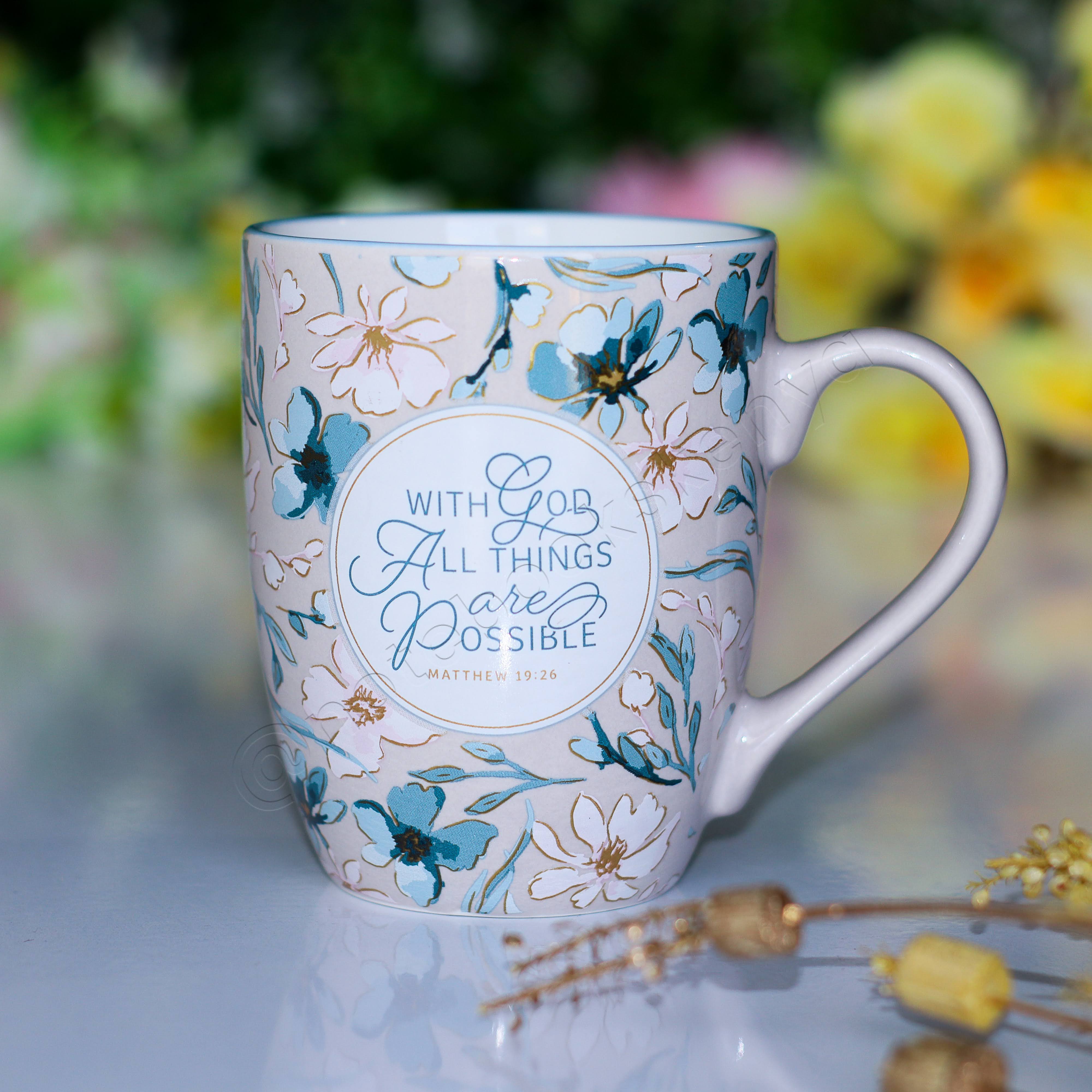 Ceramic Mug/Cup | With God All Things Are Possible Mug | Christian Gift Idea | Gift Idea | Branded Coffee/ Tea Mug | Feminine Gift Idea | Work Gift Idea | Affirmations