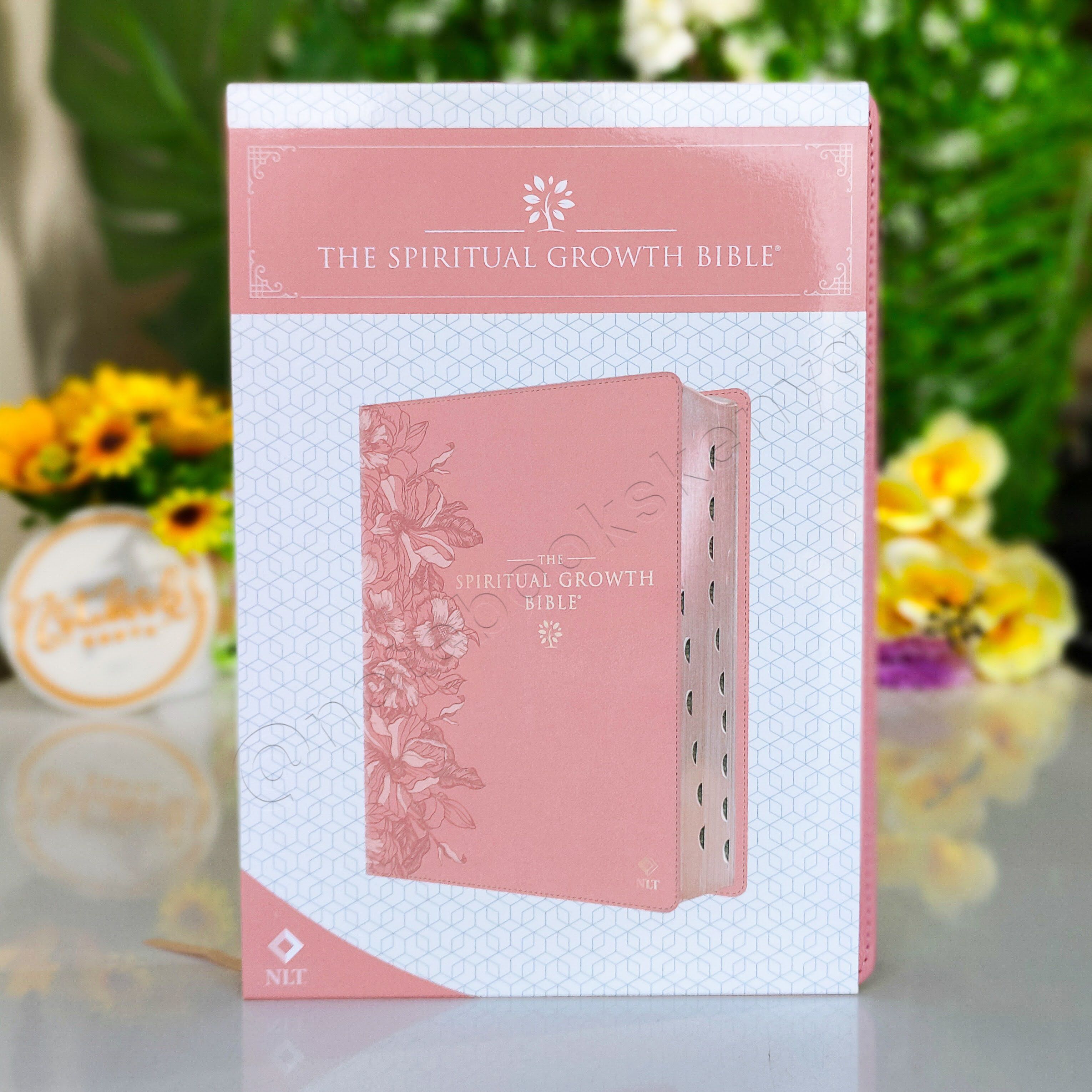 Elegant | NLT Spiritual Growth Bible – Pink Faux Leather (Thumb Indexed) | Christian Bible NLT | New Living Translation(NIV) | Gift | Concordance Bible | Spiritual Bible | Small Bible | Words In Red