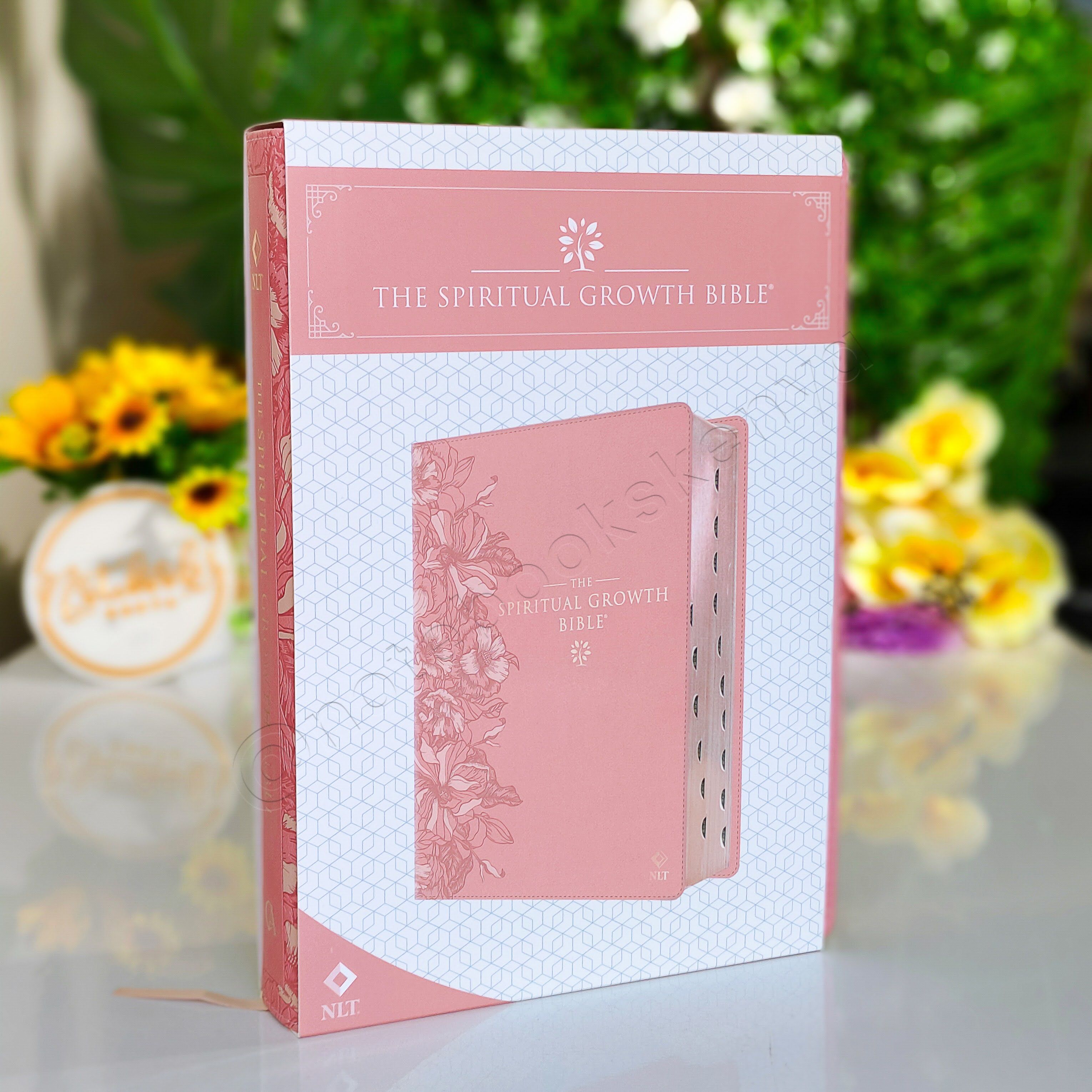 Elegant | NLT Spiritual Growth Bible – Pink Faux Leather (Thumb Indexed) | Christian Bible NLT | New Living Translation(NIV) | Gift | Concordance Bible | Spiritual Bible | Small Bible | Words In Red