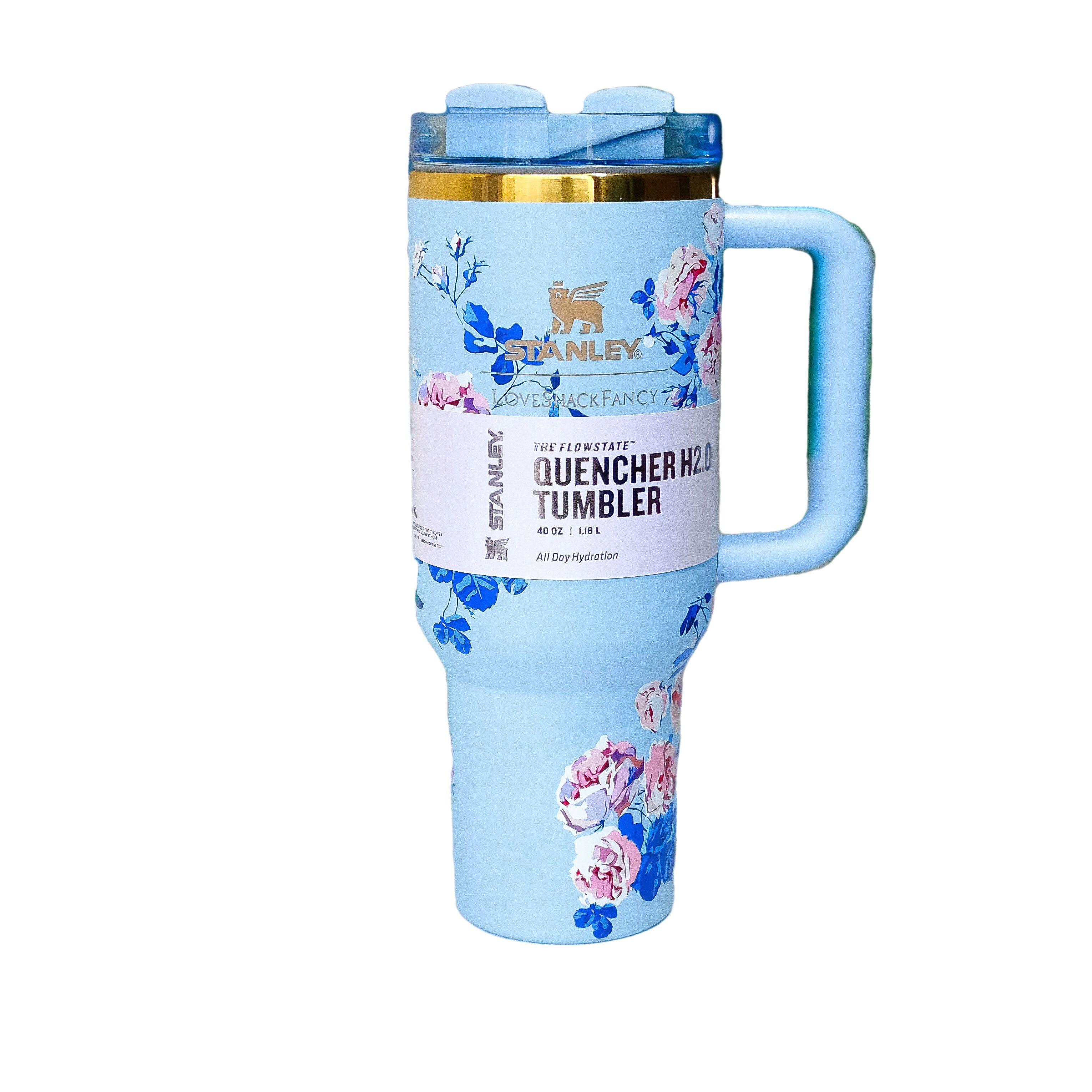 Blue Love Fancy Double-Walled Vacuum Mug – Stainless Steel Travel Tumbler for Women | Hot & Cold Insulated Cup | Office, Car, & Picnic Use | Stanley Mug | Timeless Female Gift