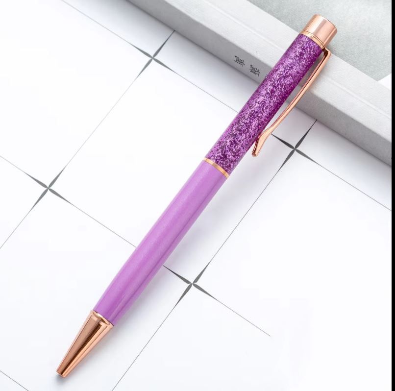 Purple Metal Ballpoint Gift Pen with Dynamic Sand Glitter | Cute Black Ink Pen | School Supplies | Cute Gift | Office Supplies | Mothers Day Gift | Feminine Girl Gift | Stationery | Girly Stationery