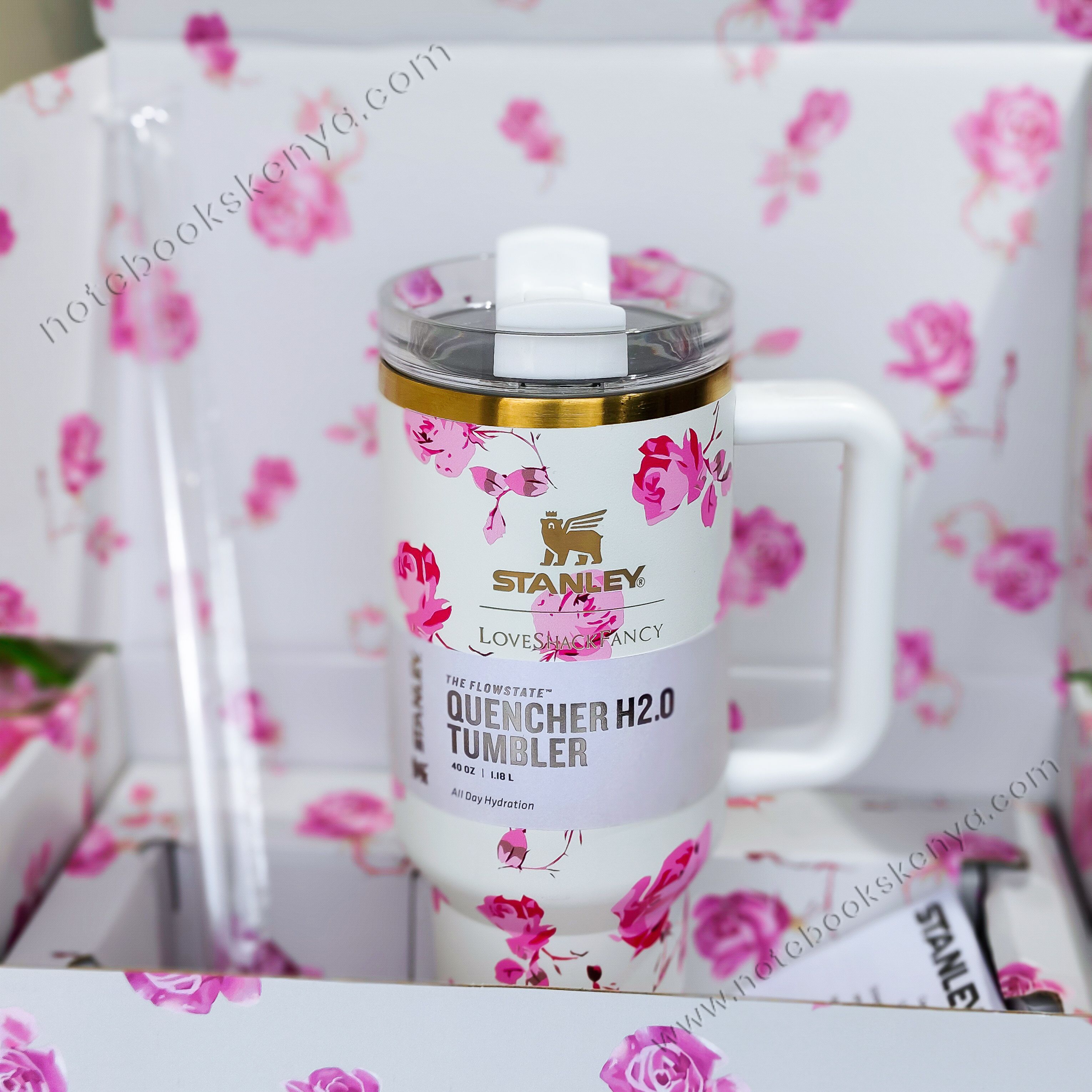 White Love Shack Fancy Double-Walled Vacuum Mug – Stainless Steel Travel Tumbler for Women | Hot & Cold Insulated Cup | Office, Car, & Picnic Use | Stanley Mug | Timeless Female Gift