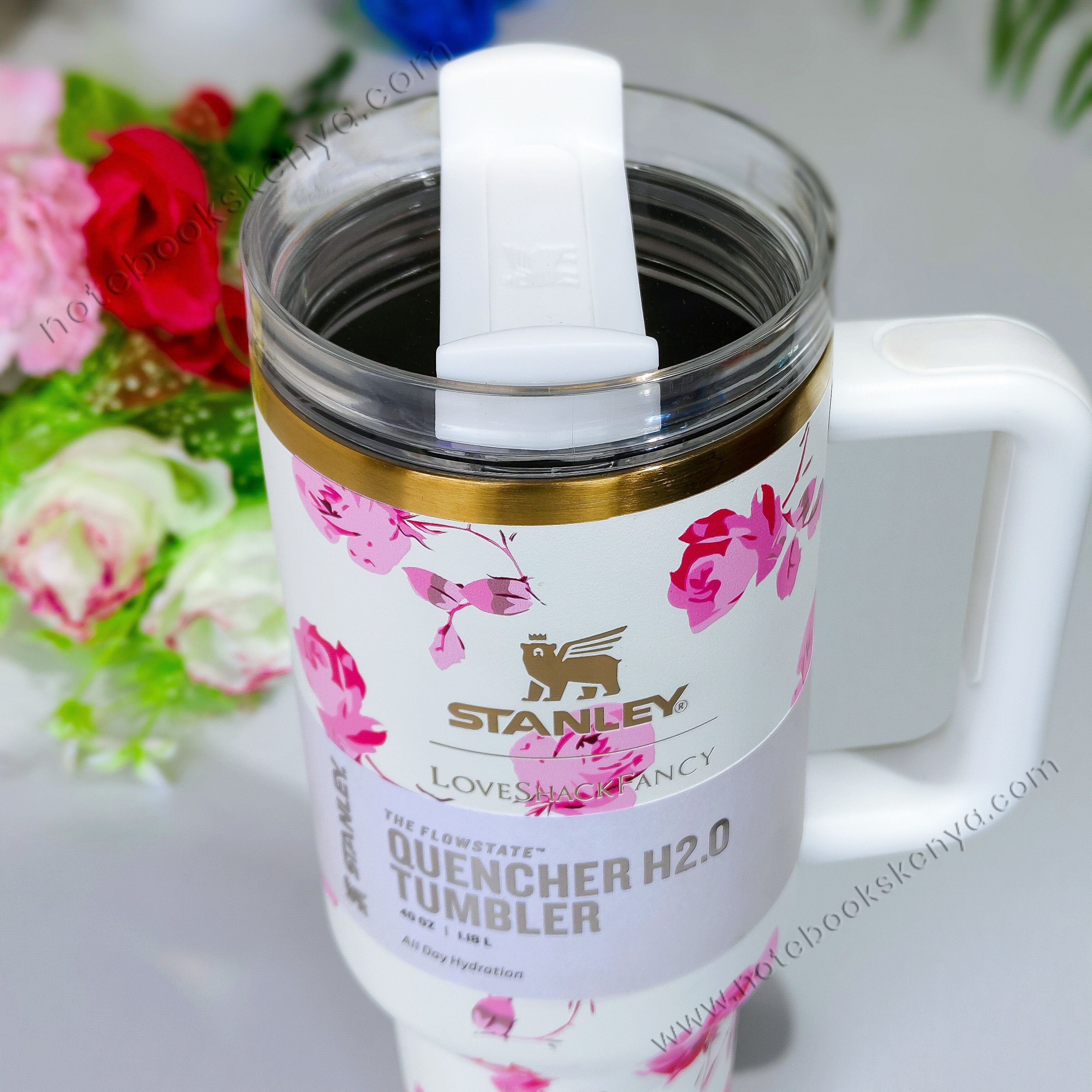 White Love Shack Fancy Double-Walled Vacuum Mug – Stainless Steel Travel Tumbler for Women | Hot & Cold Insulated Cup | Office, Car, & Picnic Use | Stanley Mug | Timeless Female Gift