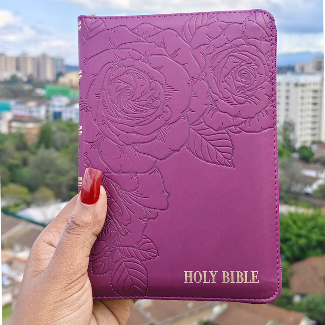 KJV Merlot Faux Leather Compact/Mini Bible with Zip  | Christian Bible KJV | King James Version (KJV) | Floral Bible | Girl Gift | Gift | Zipped Bible