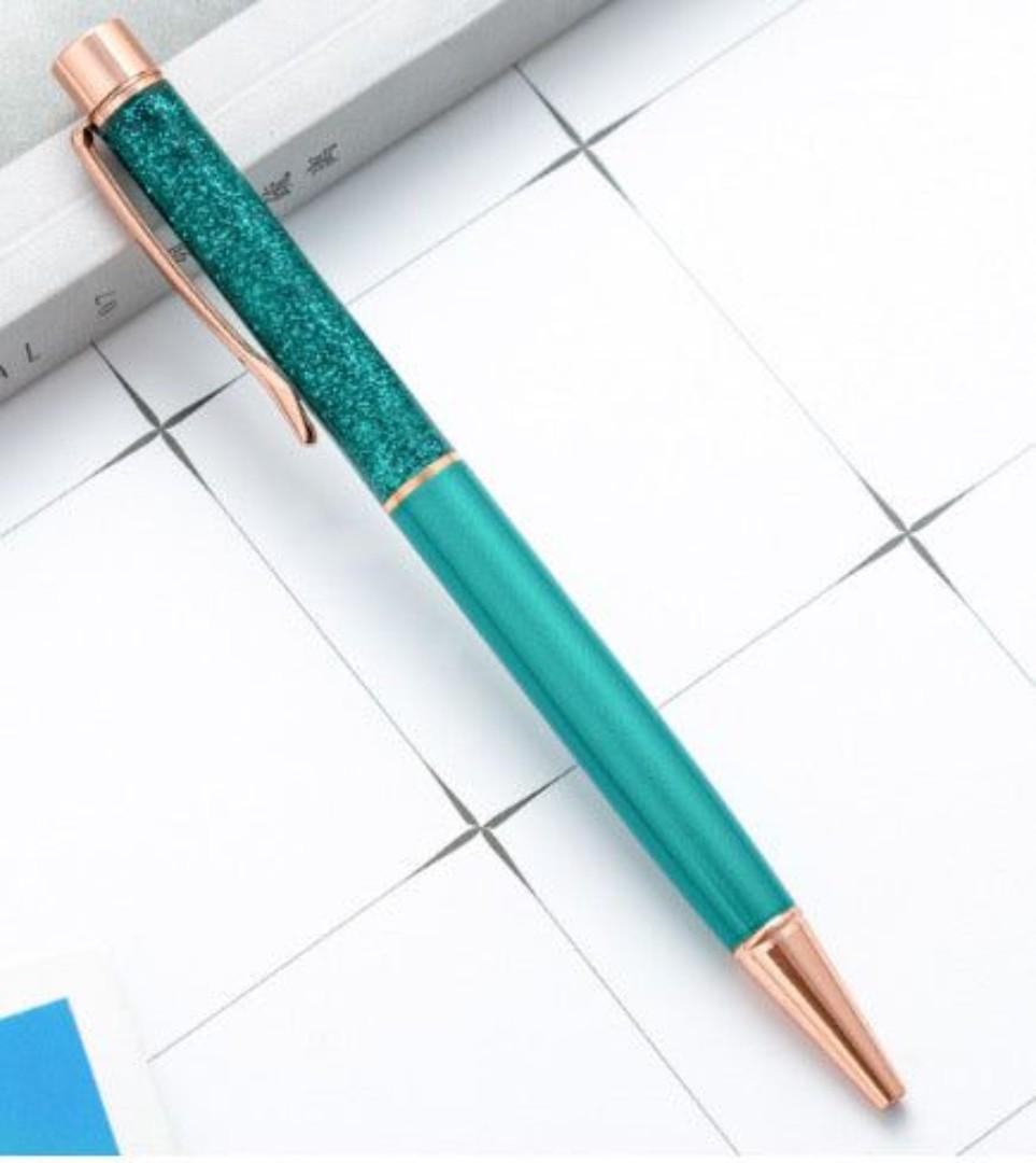Green Metal Ballpoint Gift Pen with Dynamic Sand Glitter | Cute Black Ink Pen | School Supplies | Cute Gift | Office Supplies | Mothers Day Gift | Feminine Girl Gift | Stationery | Girly Stationery