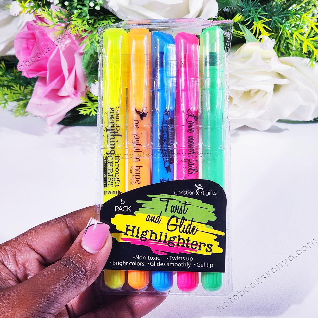 Twist And Glide Highlighter Stationery Set | Color Marker Set Of 5 Highlighter Pens | Bible Highlighters | No Leak Highlighter Set | Scripture Themed Set | Office School Supplies Highlighters