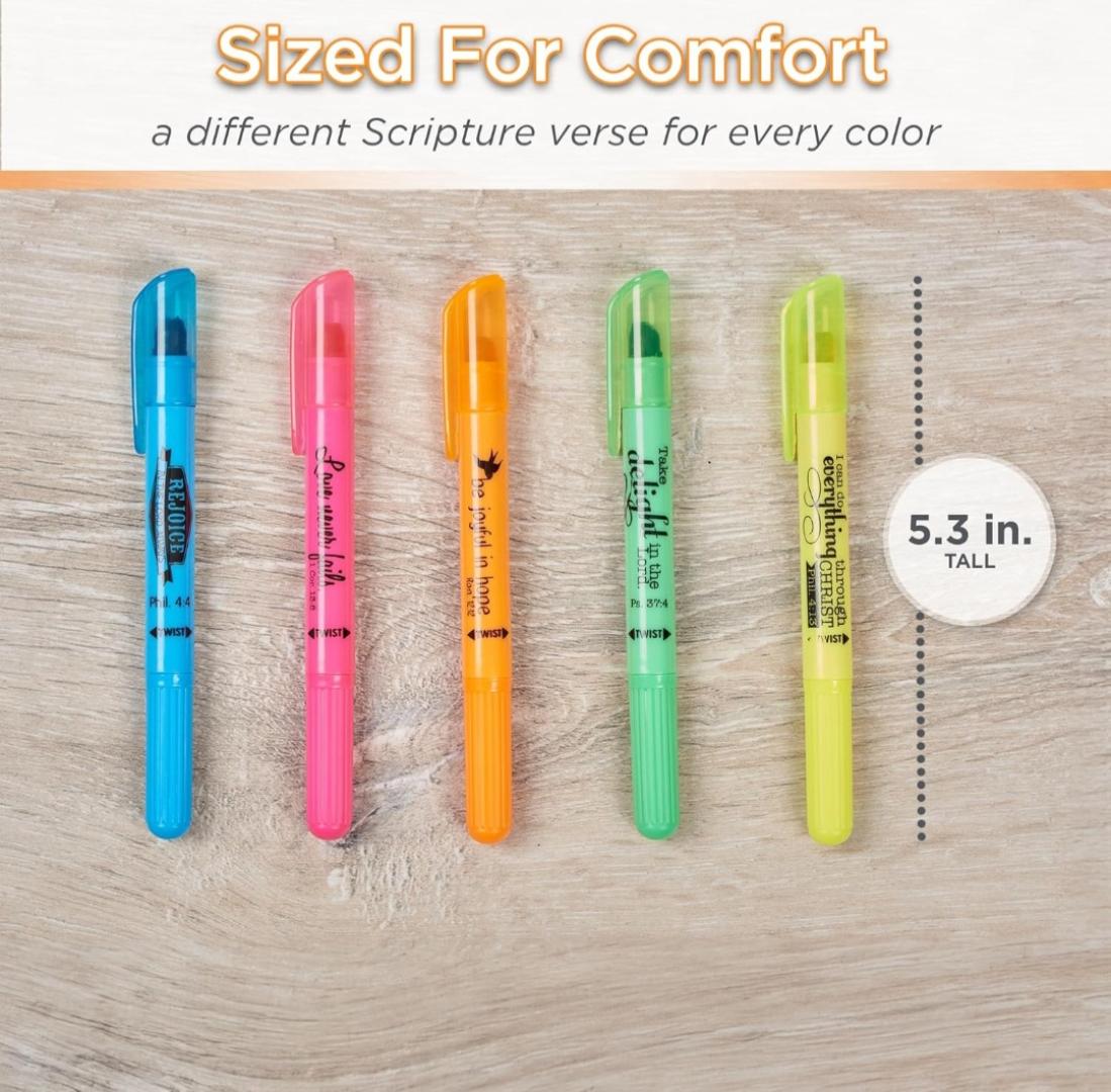 Twist And Glide Highlighter Stationery Set | Color Marker Set Of 5 Highlighter Pens | Bible Highlighters | No Leak Highlighter Set | Scripture Themed Set | Office School Supplies Highlighters