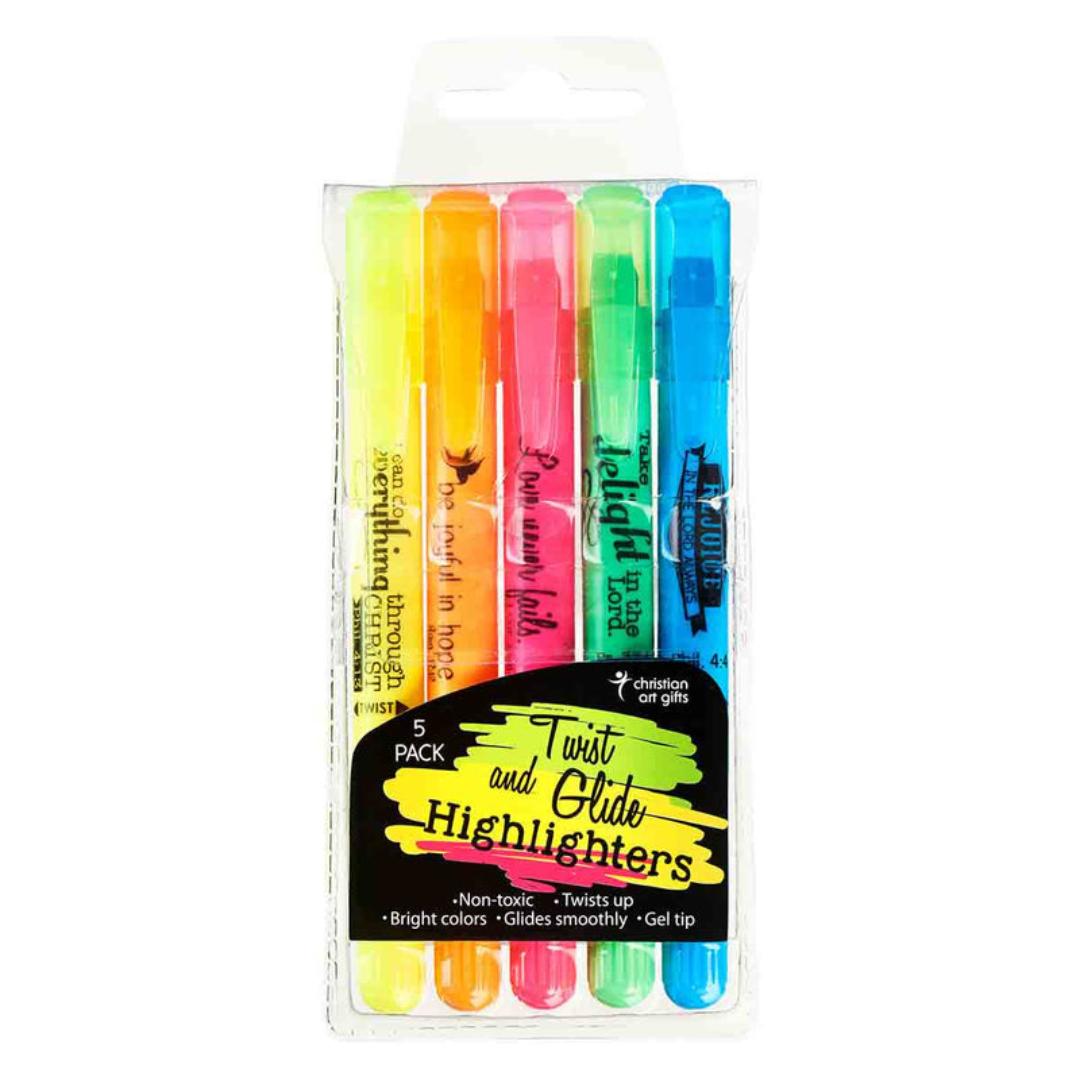 Twist And Glide Highlighter Stationery Set | Color Marker Set Of 5 Highlighter Pens | Bible Highlighters | No Leak Highlighter Set | Scripture Themed Set | Office School Supplies Highlighters