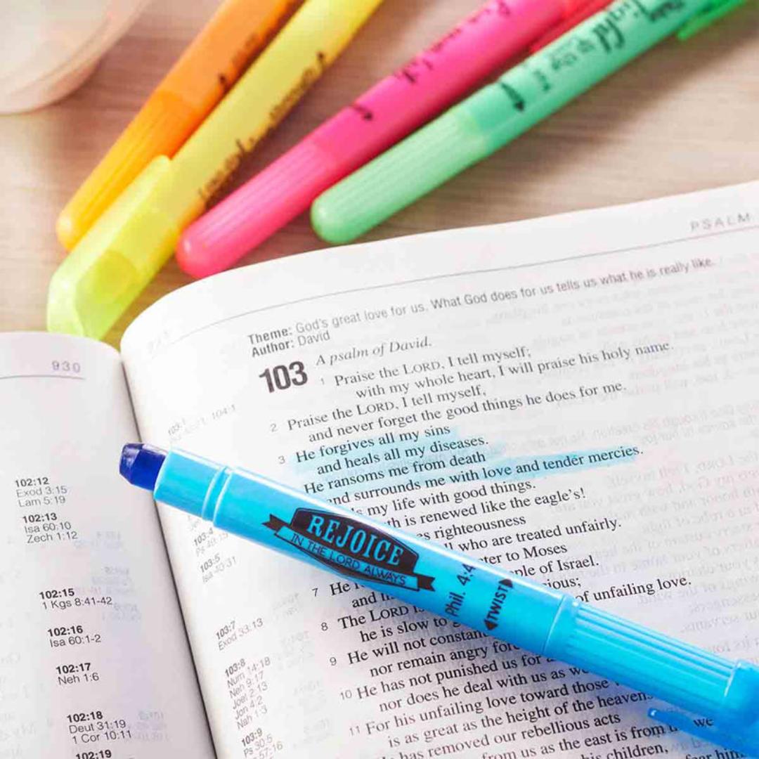 Twist And Glide Highlighter Stationery Set | Color Marker Set Of 5 Highlighter Pens | Bible Highlighters | No Leak Highlighter Set | Scripture Themed Set | Office School Supplies Highlighters