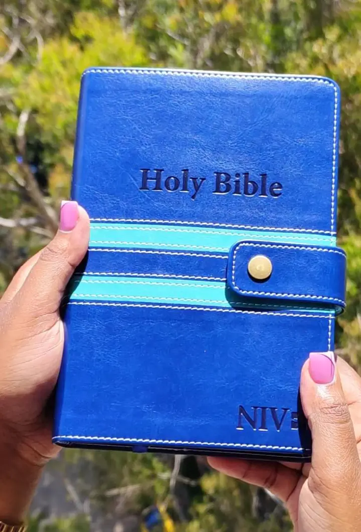 NIV Bible |  Blue Press Button | Duotone – Blue | Christian Bible NIV | The New International Version (NIV) | Gift Idea | Blue Bible | Bible with Button