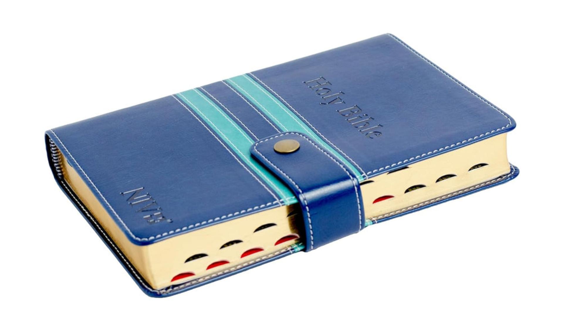 NIV Bible |  Blue Press Button | Duotone – Blue | Christian Bible NIV | The New International Version (NIV) | Gift Idea | Blue Bible | Bible with Button