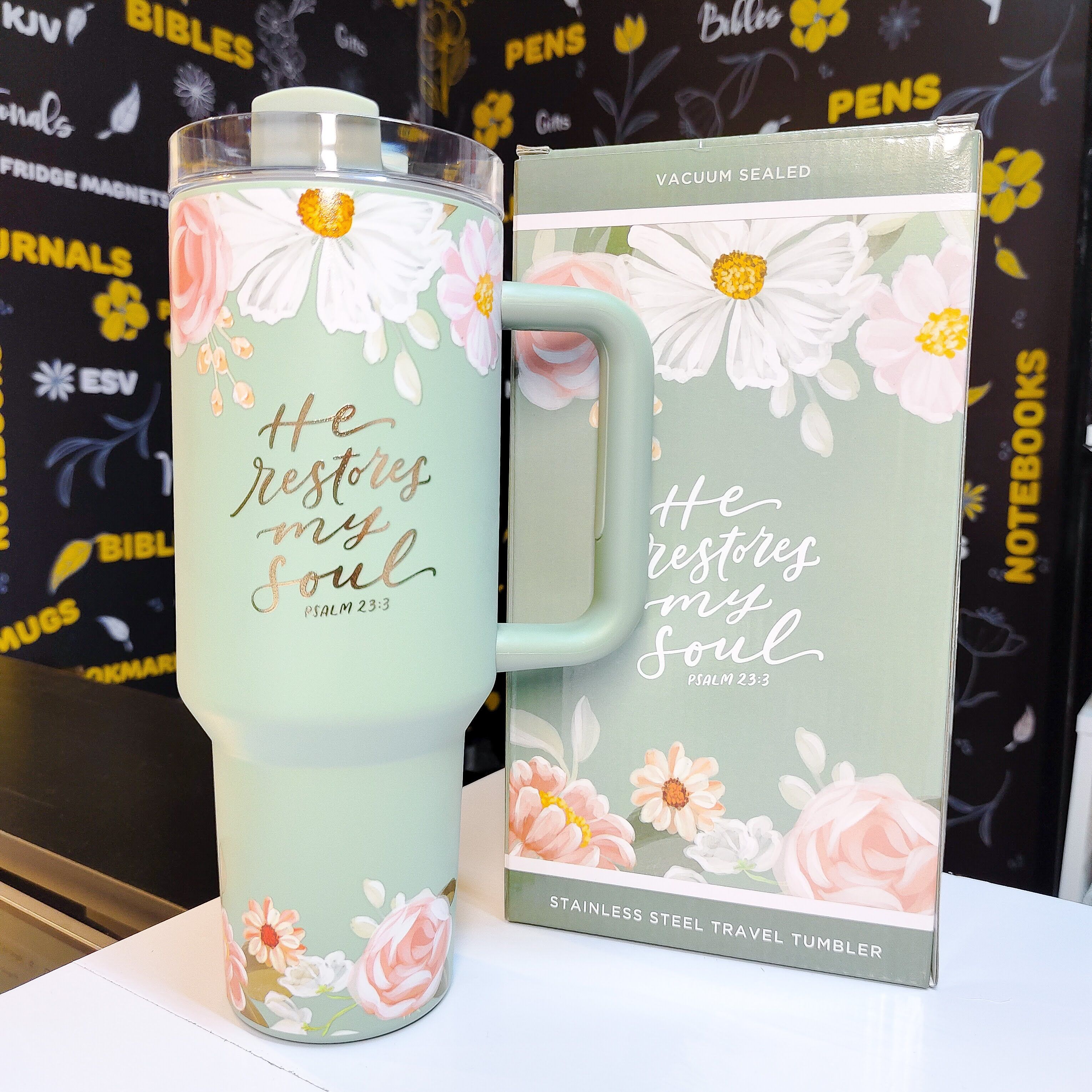 He Restores My Soul Travel Mug 1.18 Liters | Water bottle | Stainless Steel | Scripture Travel Tumbler | Green Travel Tumbler