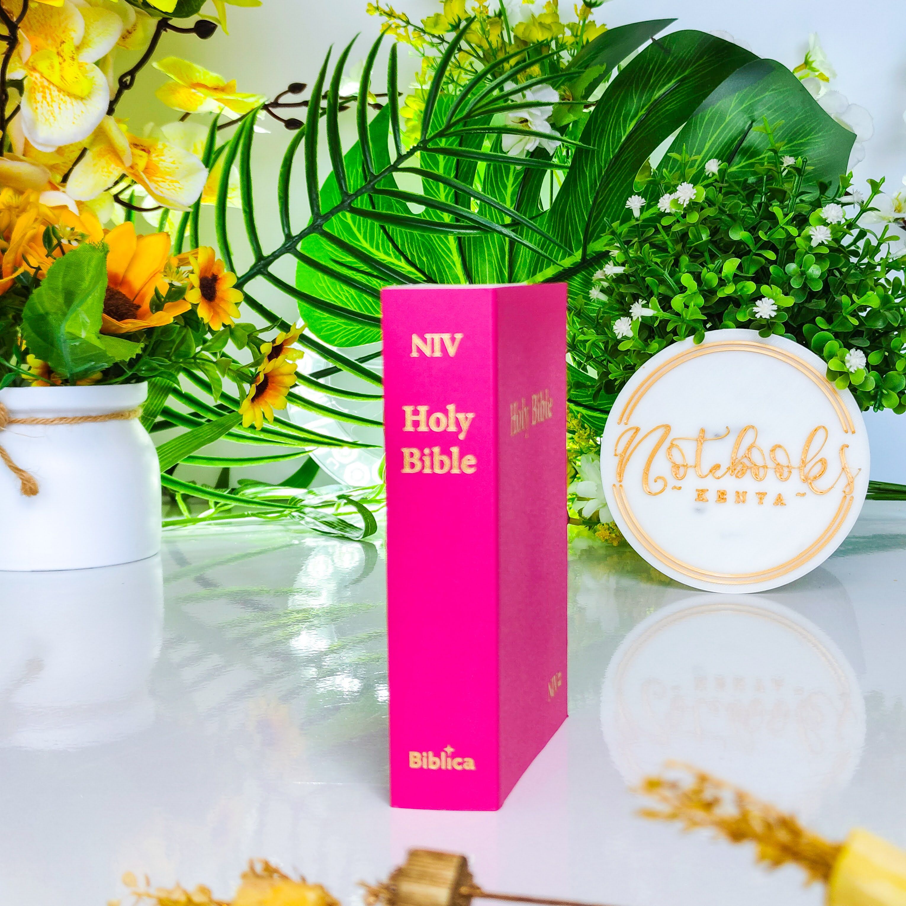 Mini NIV Pocket Bible | Pink Paper Back (Gold Lettering) | New International Version(NIV) | Gift | Concordance Bible | Small Bible | Words In Red