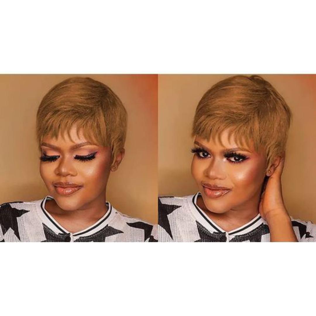 Human hair blonde pixie wig