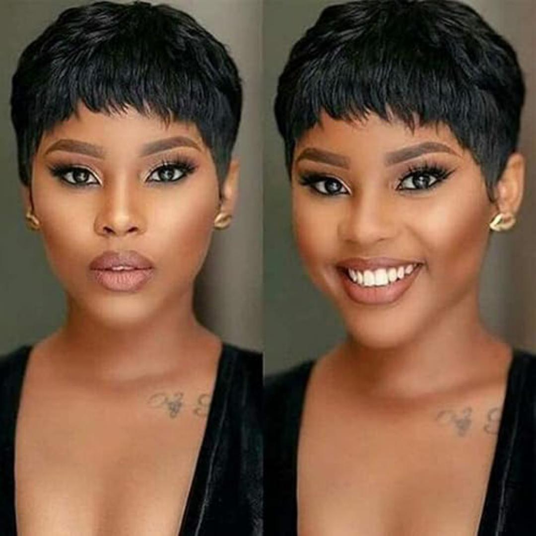 Human hair short pixie wig __black