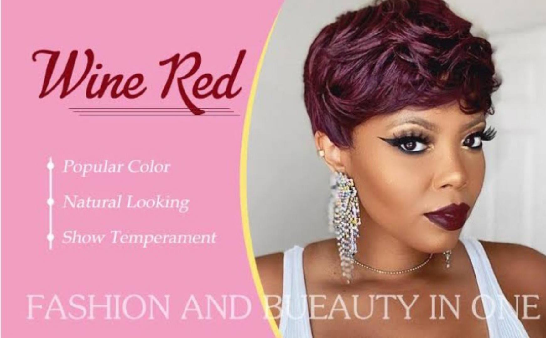 Fashion wine red short pixie cut wig that can be blowdried