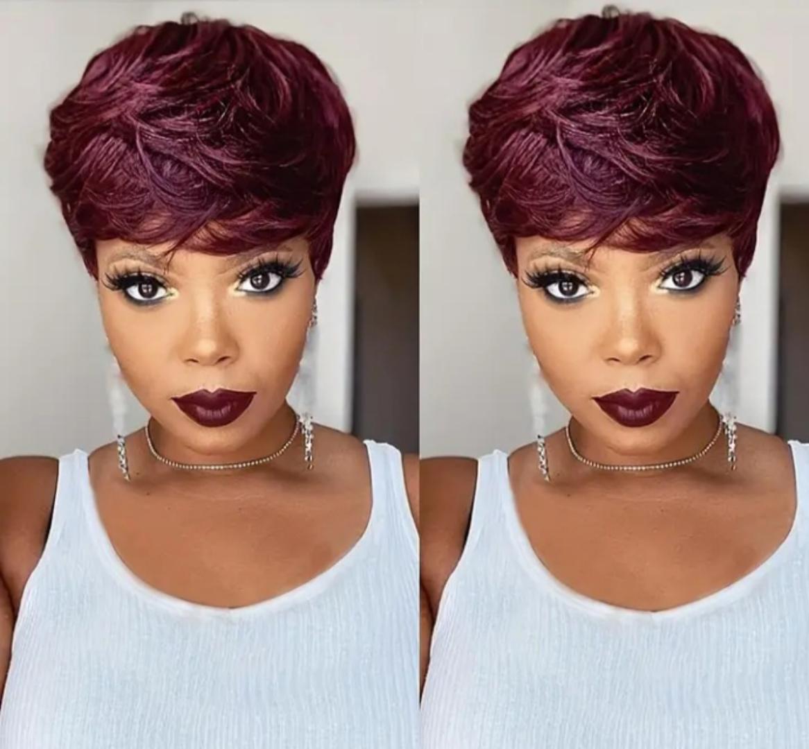 Fashion wine red short pixie cut wig that can be blowdried