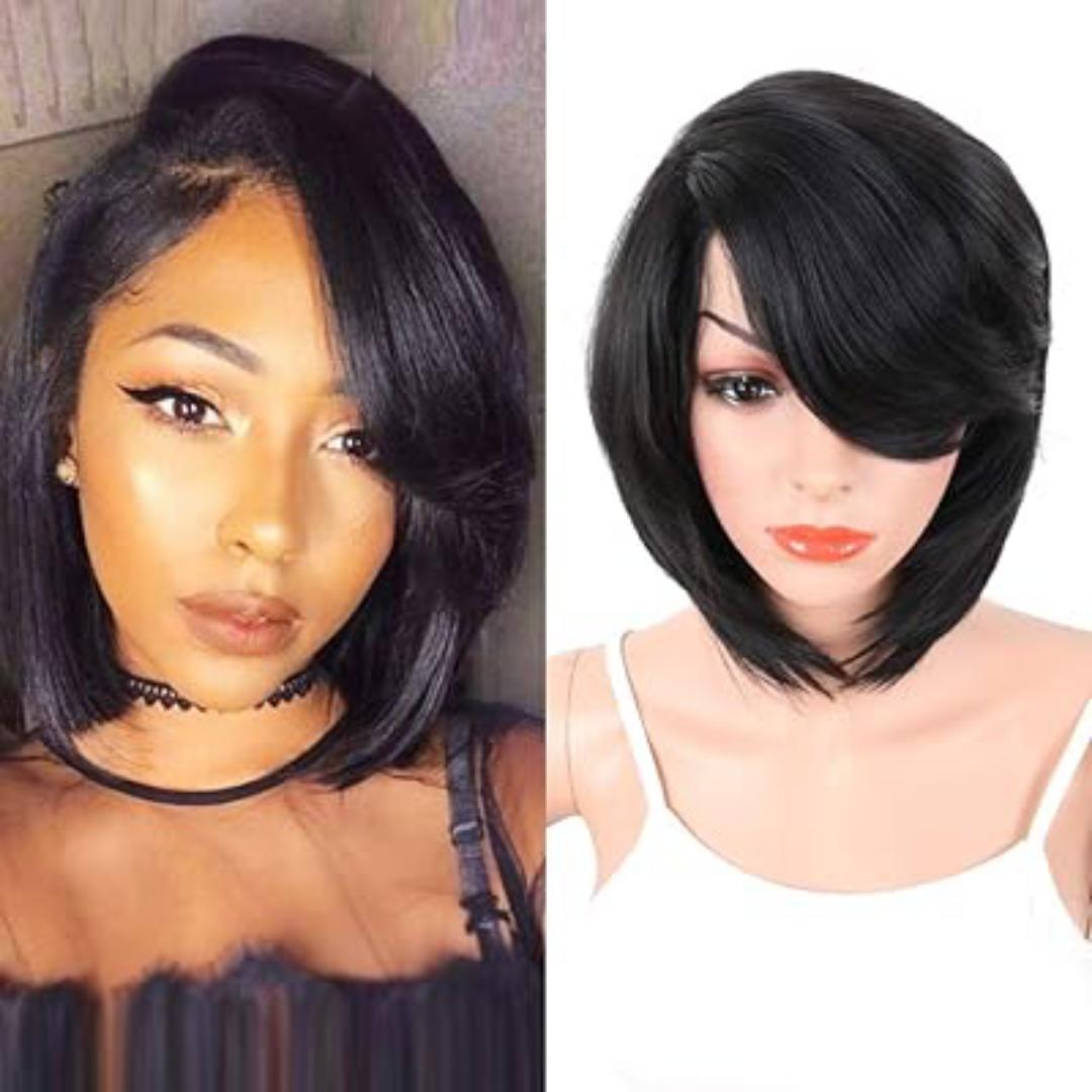 limited offer on semi human hair bob wig that can take heat with side bangs