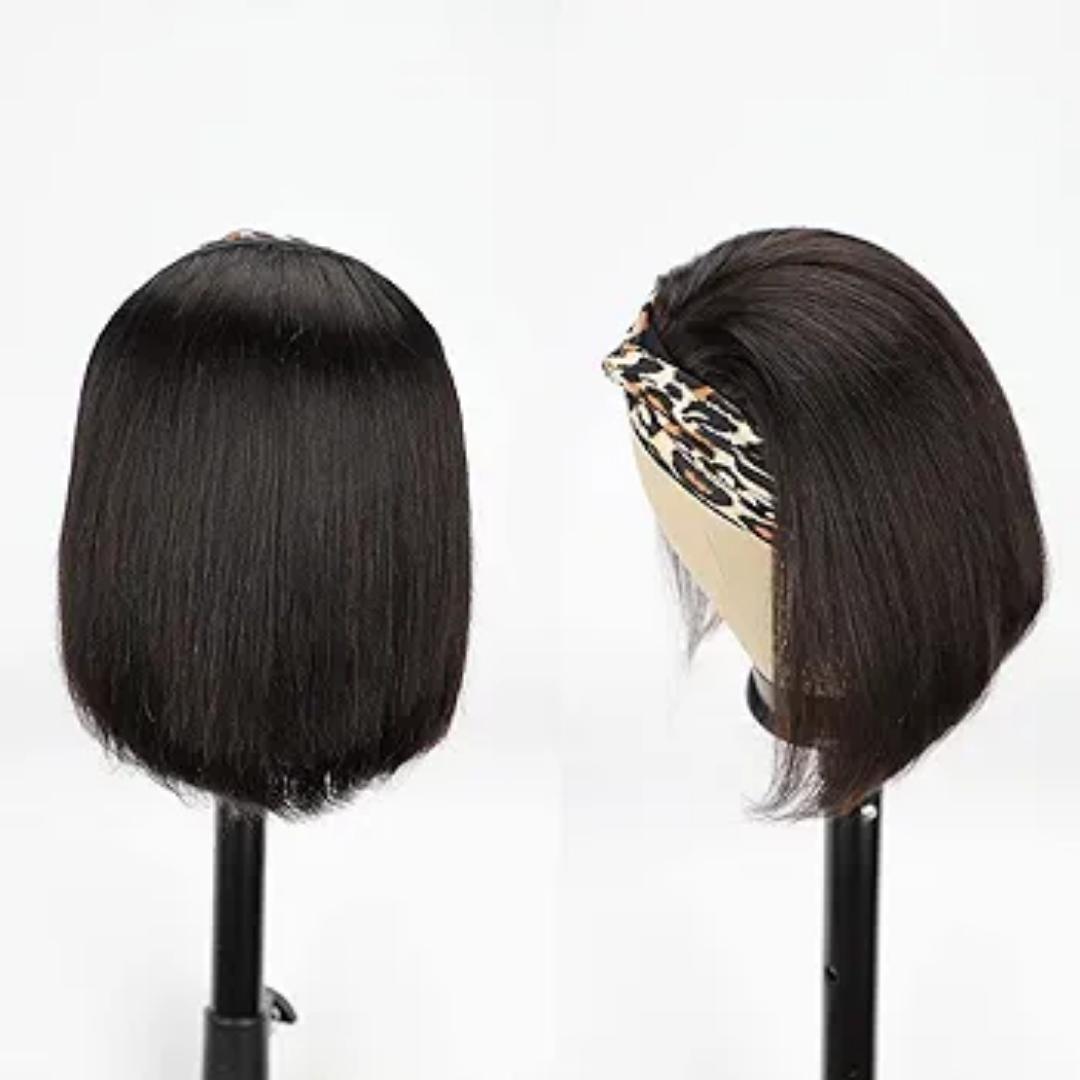 Fashion semi human headband bob wig 10 inches. that can be blowdied