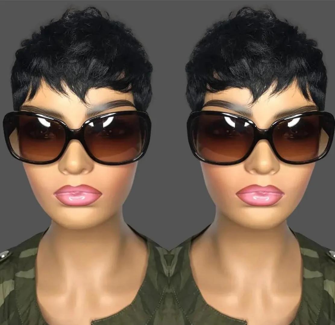 Fashion short flat head pixie wig _black
