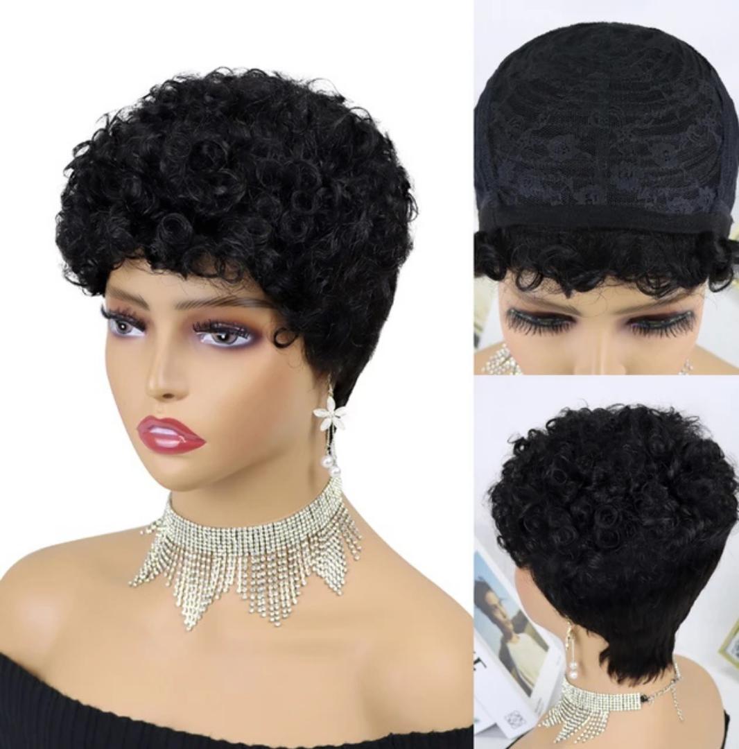 Unique pixie wig black with short long lasting curls on top