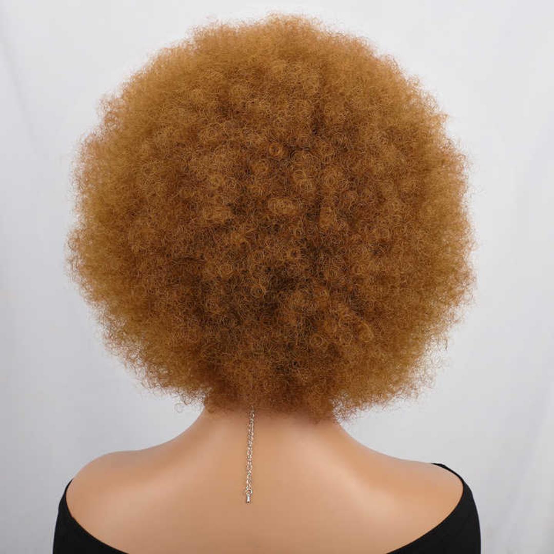 Fashion soft and fluffy natural human hair feel afro wig _brown