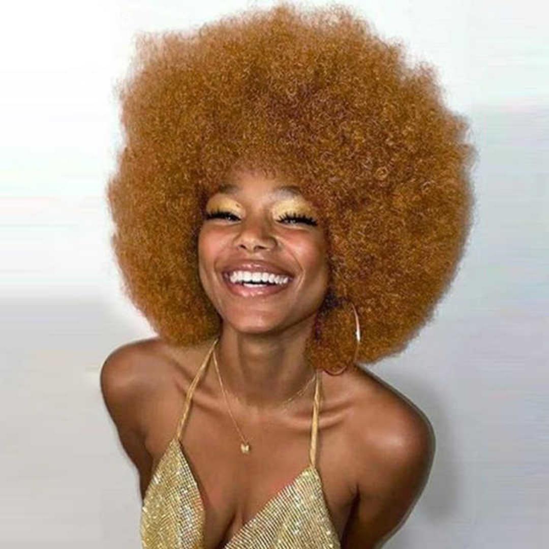 Fashion soft and fluffy natural human hair feel afro wig _brown